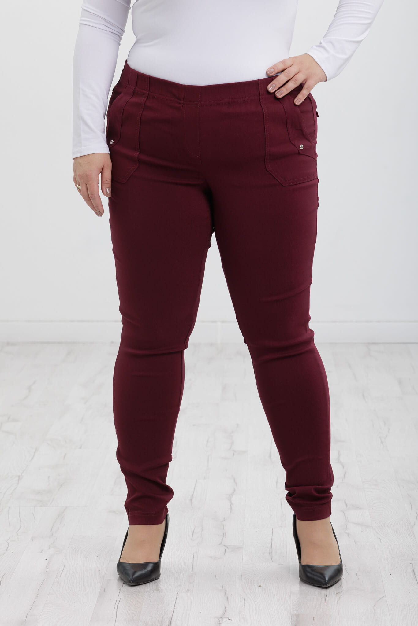 Klasyczne bordowe spodnie Nita ze zwężoną nogawką PLUS SIZE XXL