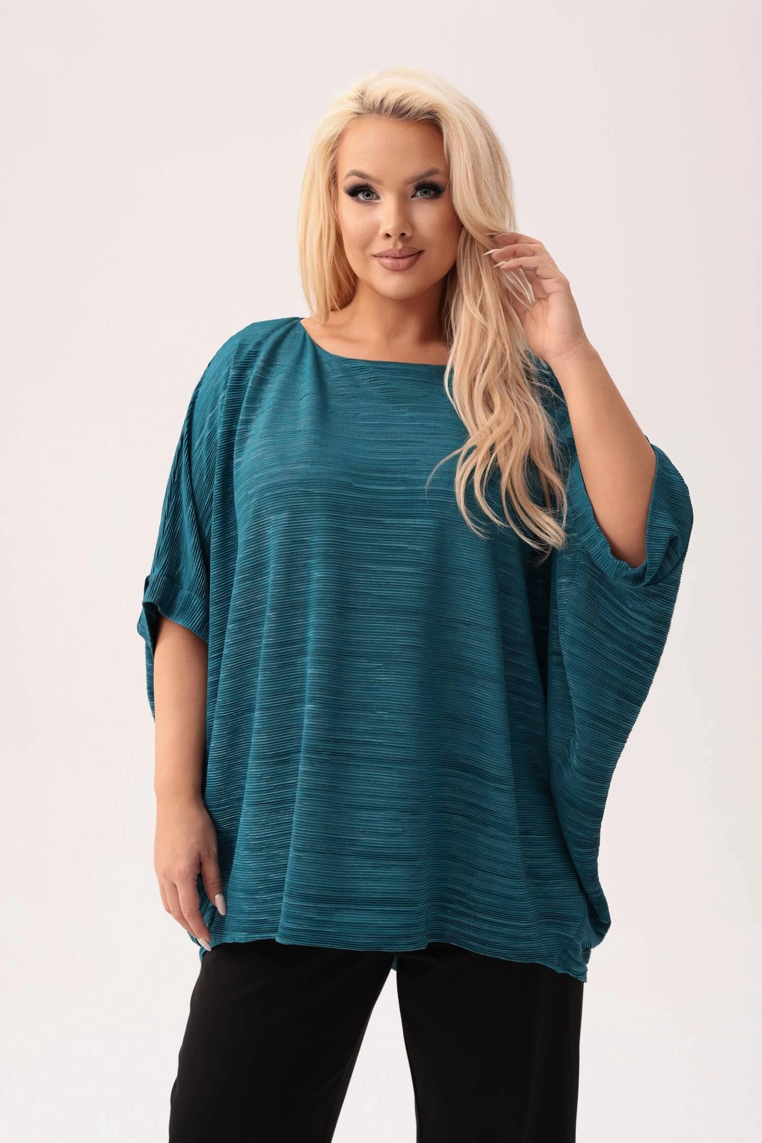 Zielona kimonowa bluzka Gabi z poświatą srebra PLUS SIZE XXL
