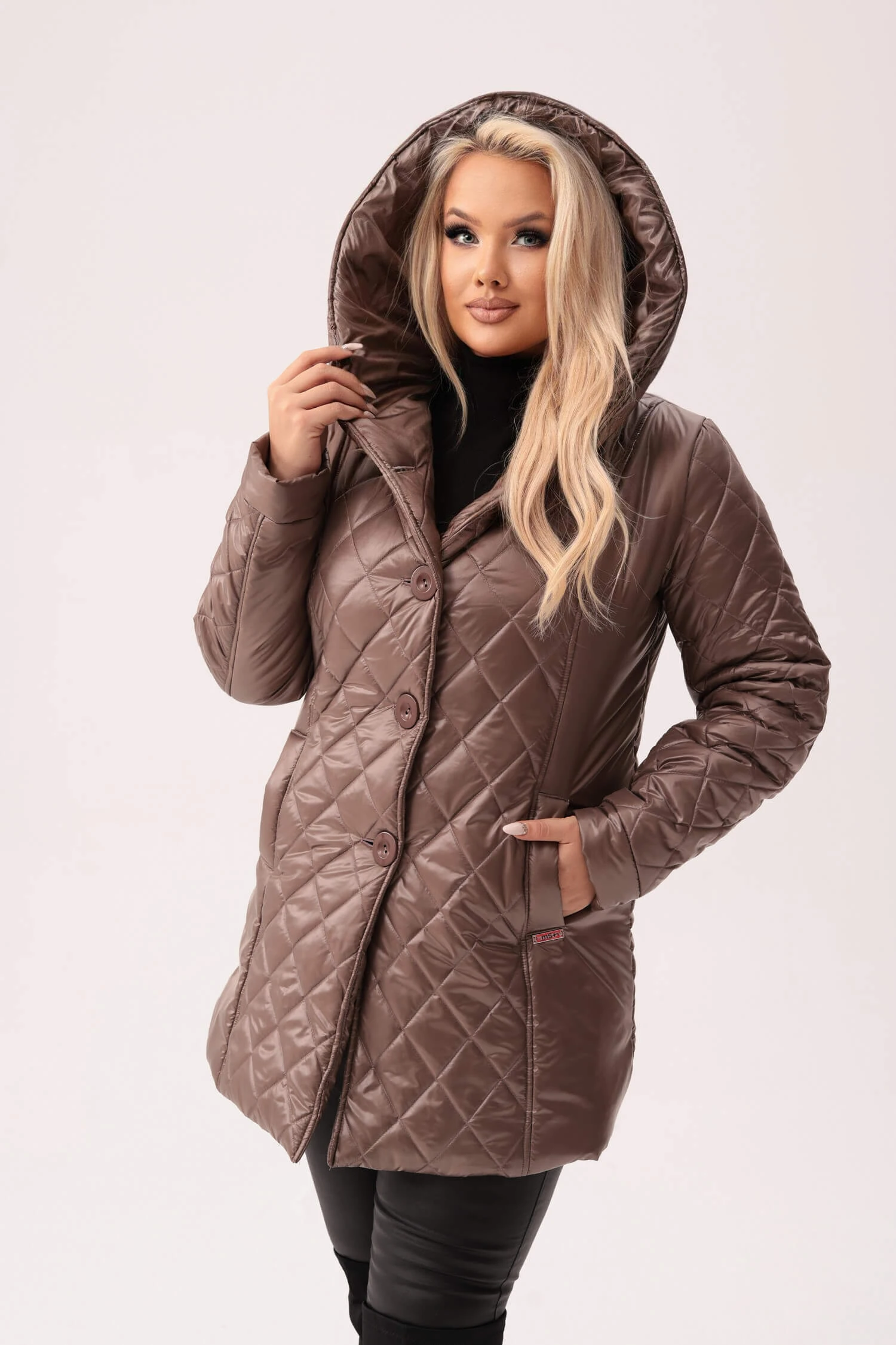 Beżowa zimowa kurtka Alina - wyjątkowe połączenie tkanin PLUS SIZE XXL OVERSIZE JESIEŃ ZIMA