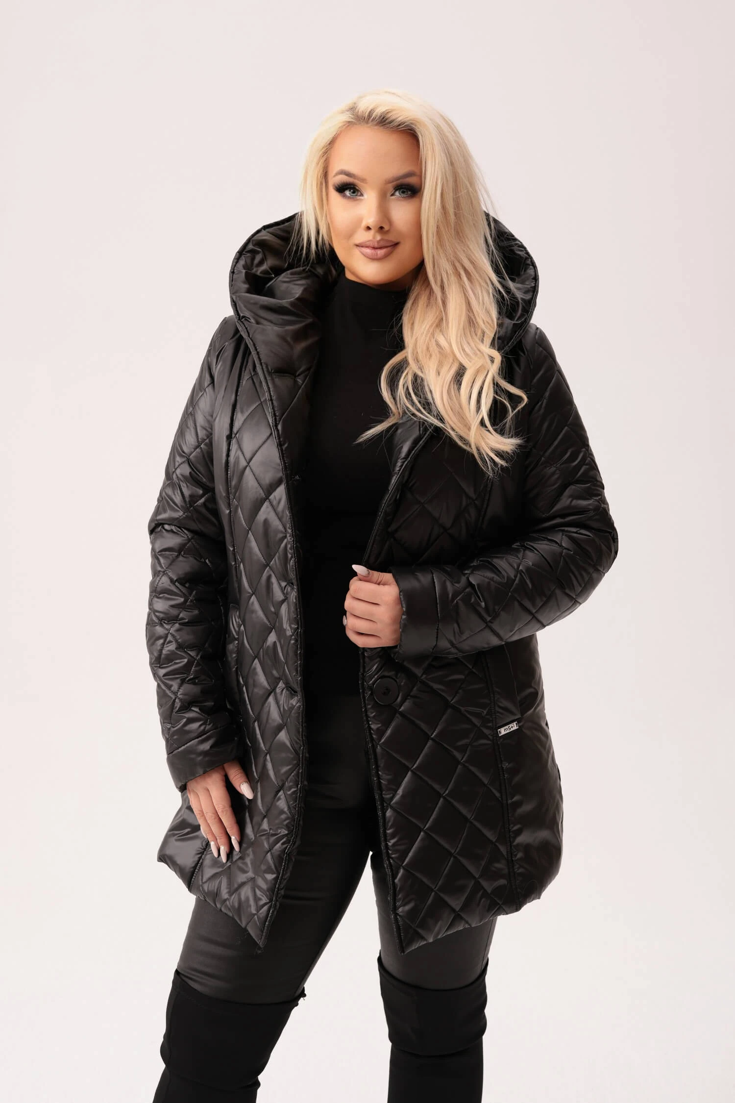 Czarna zimowa kurtka Alina - wyjątkowe połączenie tkanin PLUS SIZE XXL OVERSIZE JESIEŃ ZIMA