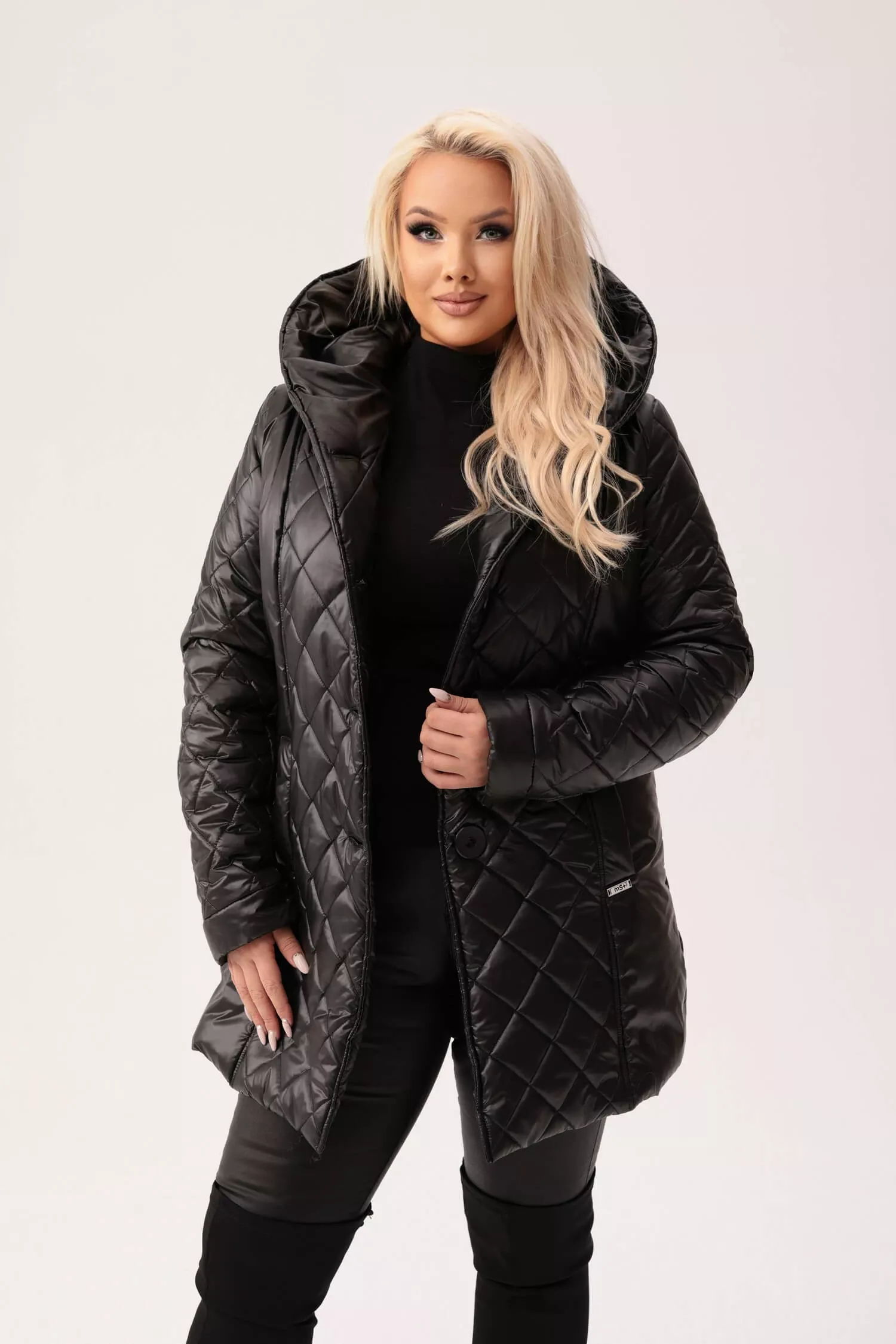 Czarna zimowa kurtka Alina - wyjątkowe połączenie tkanin PLUS SIZE XXL OVERSIZE JESIEŃ ZIMA