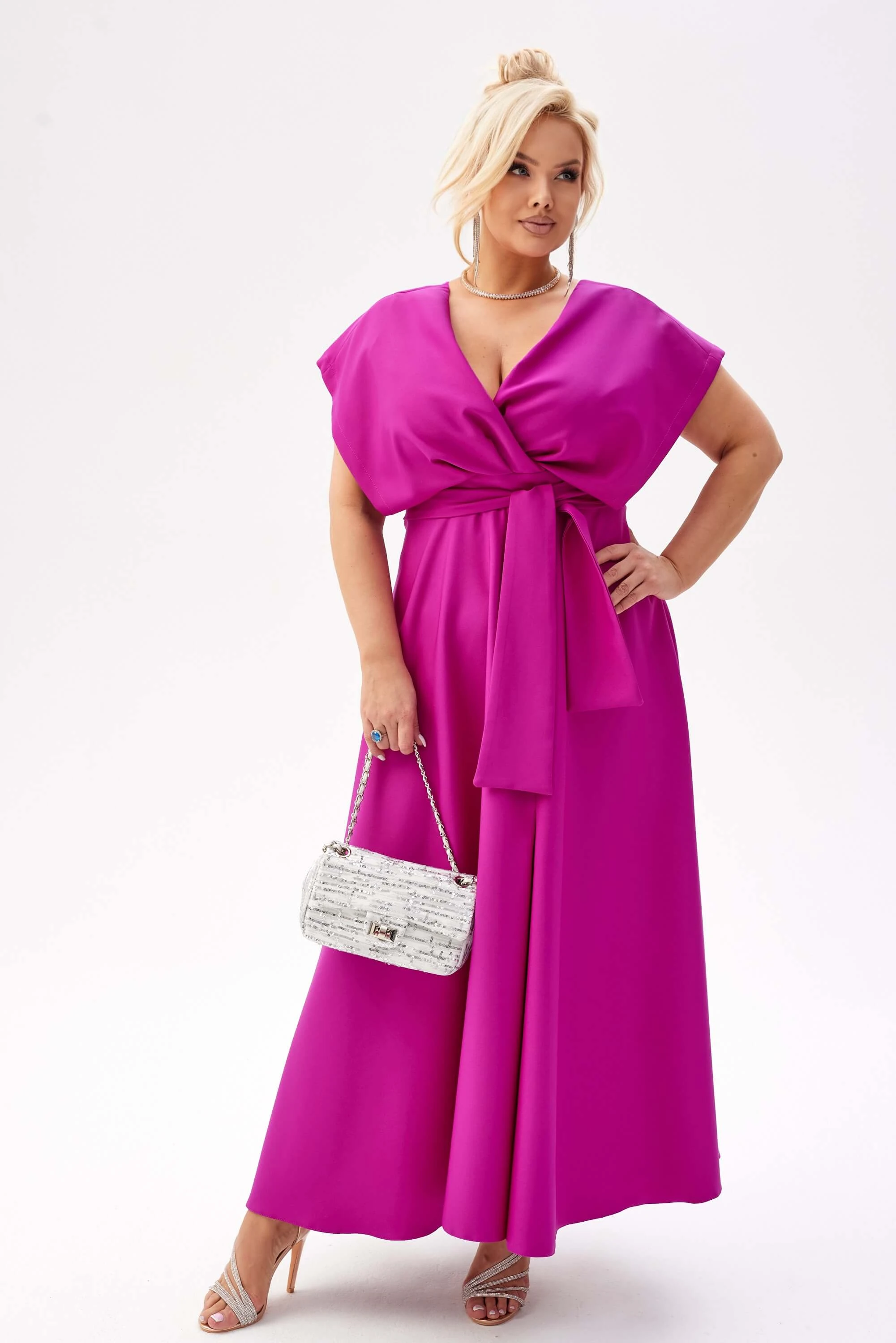 Elegancka amarantowa sukienka Flavia na wesele PLUS SIZE XXL
