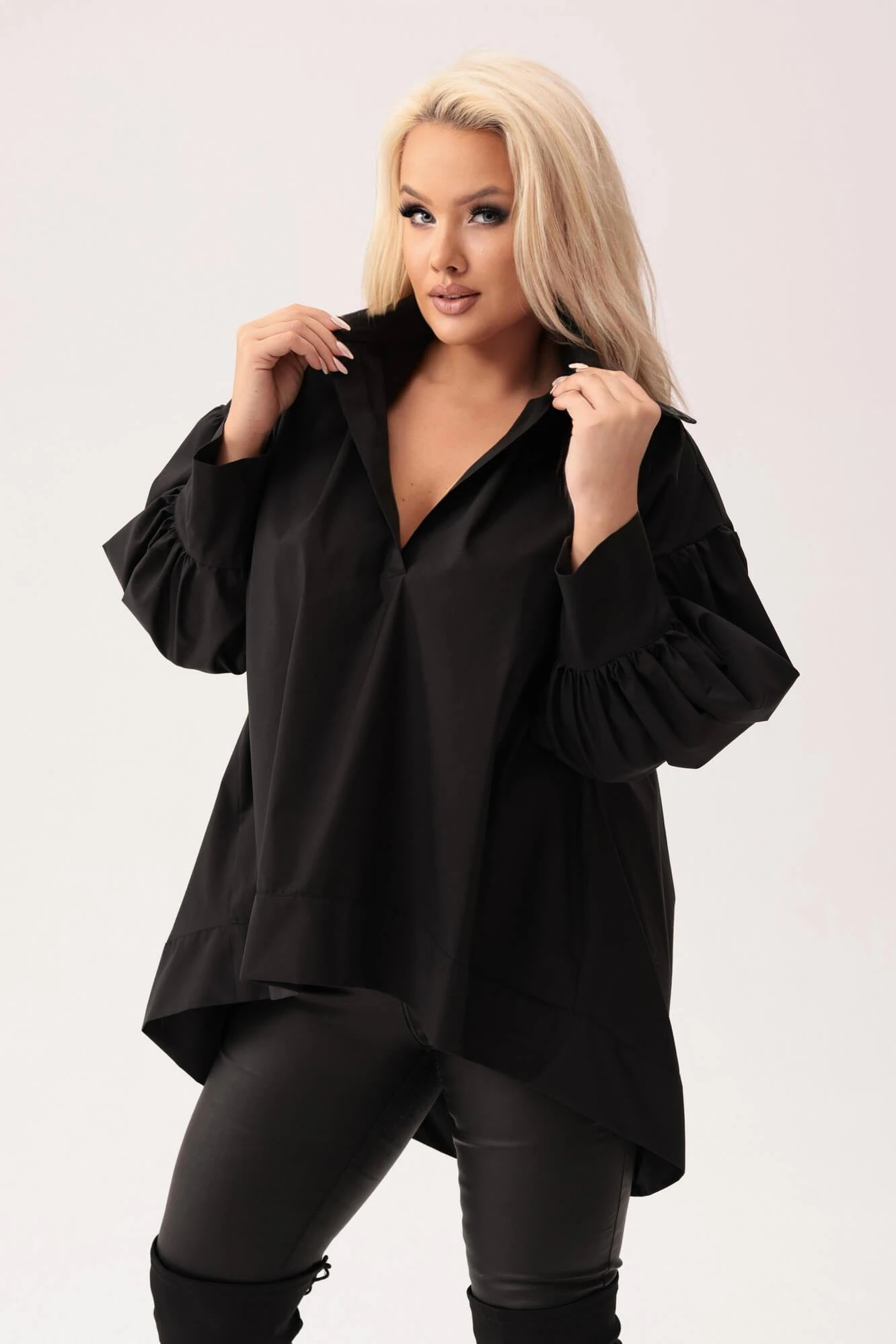 Czarna bawełniana oversize'owa koszula Martina PLUS SIZE XXL JESIEŃ