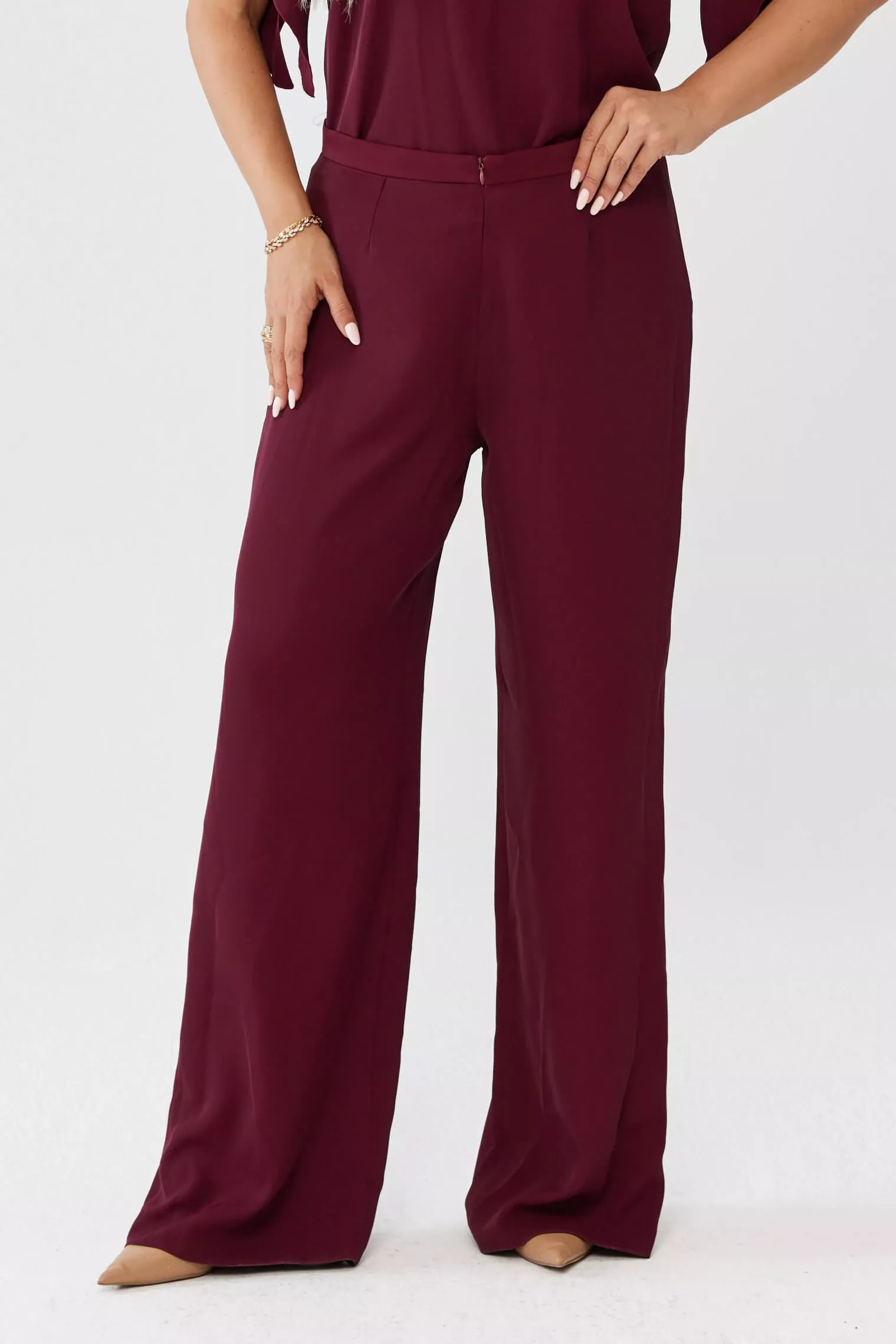 Eleganckie bordowe spodnie Rosa z poszerzoną nogawką PLUS SIZE XXL OVERSIZE JESIEŃ