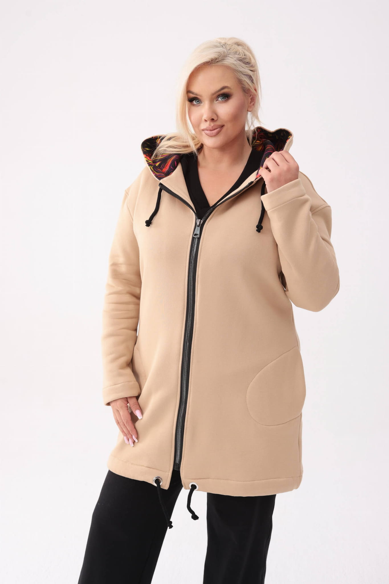 Beżowa bluza z kapturem Flora PLUS SIZE XXL OVERSIZE JESIEŃ