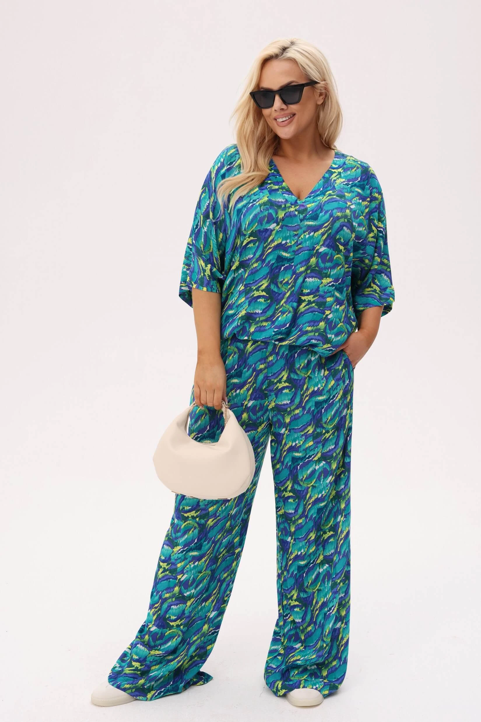 Wakacyjny komplet Riva - Tropikalna Energia w odcieniach zieleni i niebieskiego PLUS SIZE XXL OVERSIZE