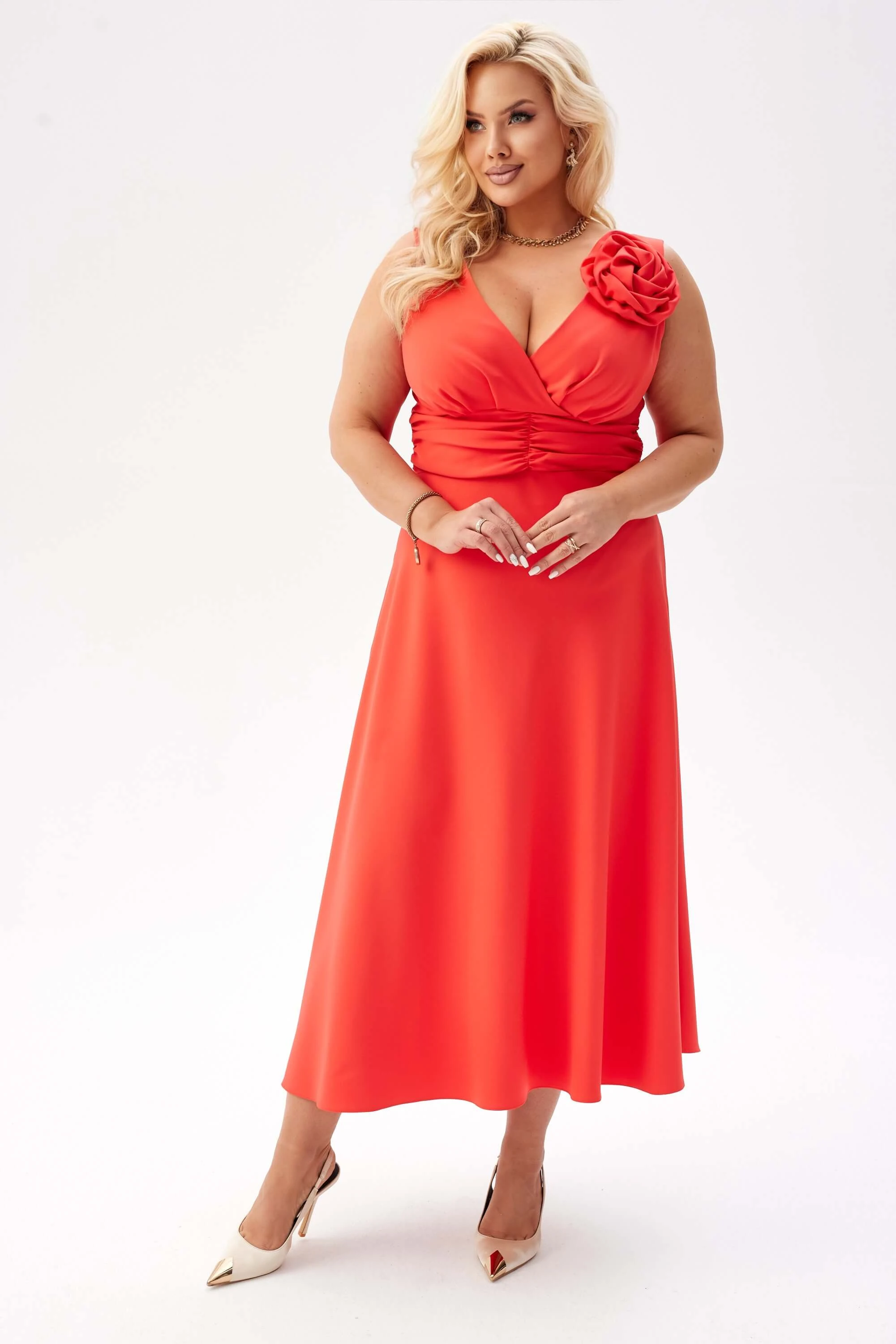 Elegancka sukienka Anna na wesele w kolorze papai PLUS SIZE XXL