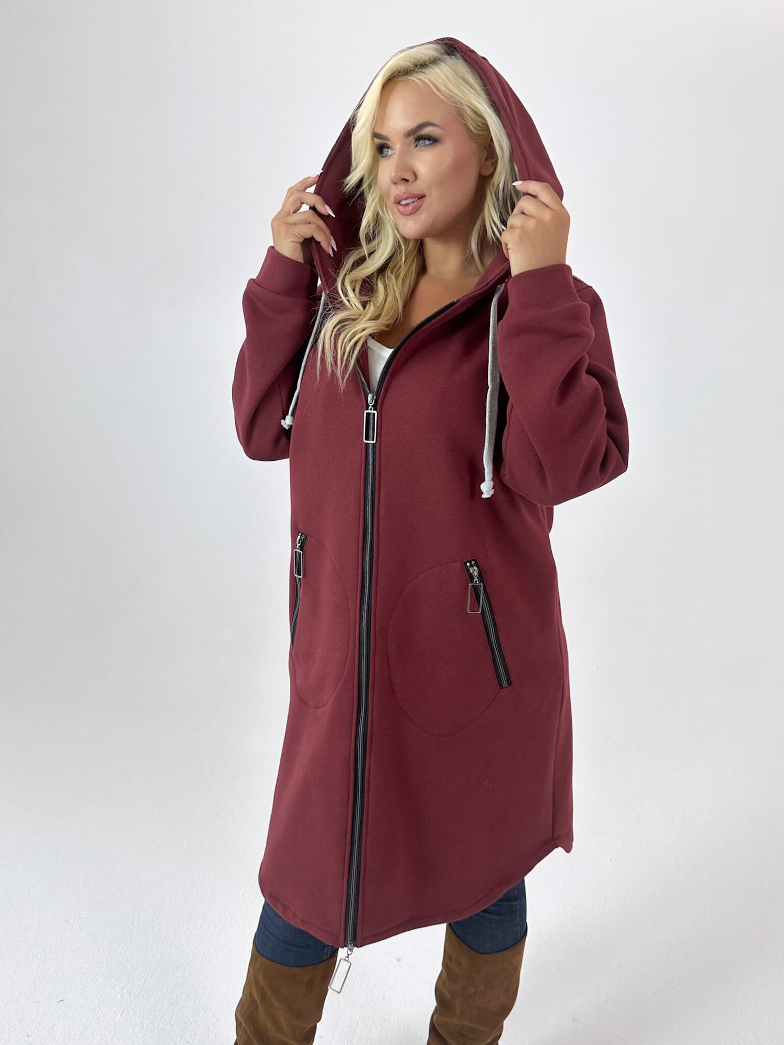 Ciepła dresowa płaszczo-bluza Daria w bordowym kolorze XXL OVERSIZE JESIEŃ