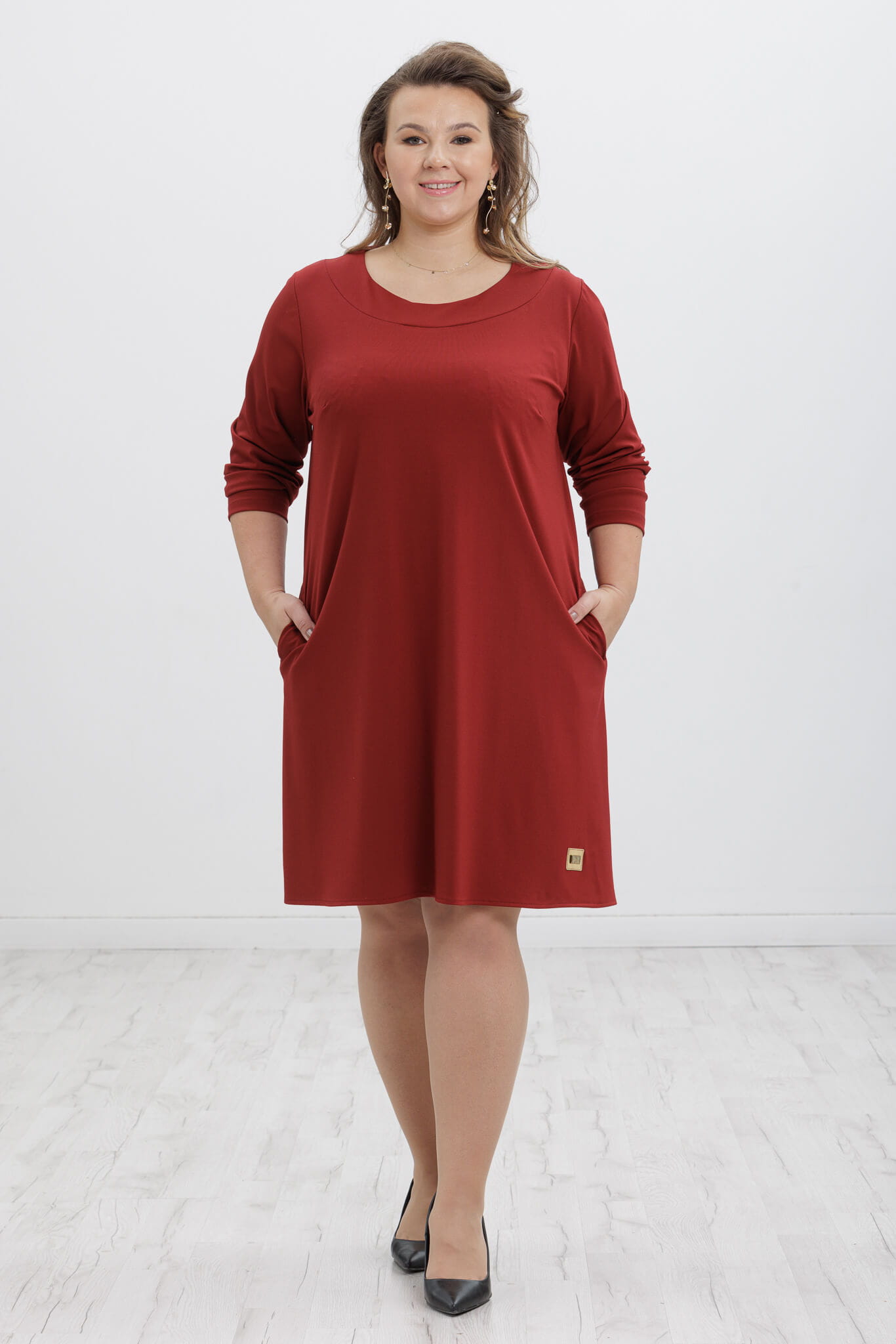 Trapezowa sukienka Emma w kolorze palonej cegły XXL