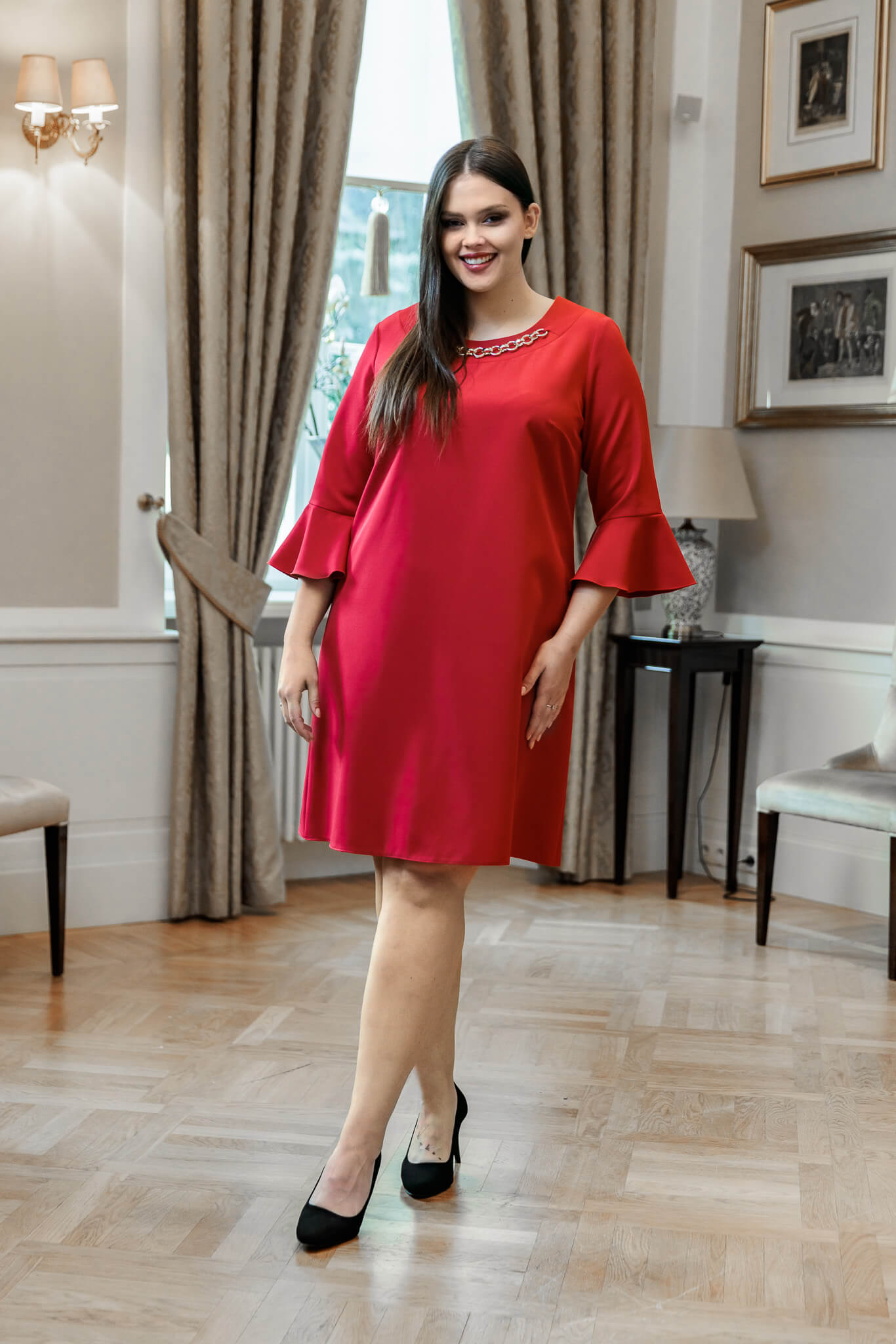 Czerwona trapezowa sukienka Elena XXL OVERSIZE