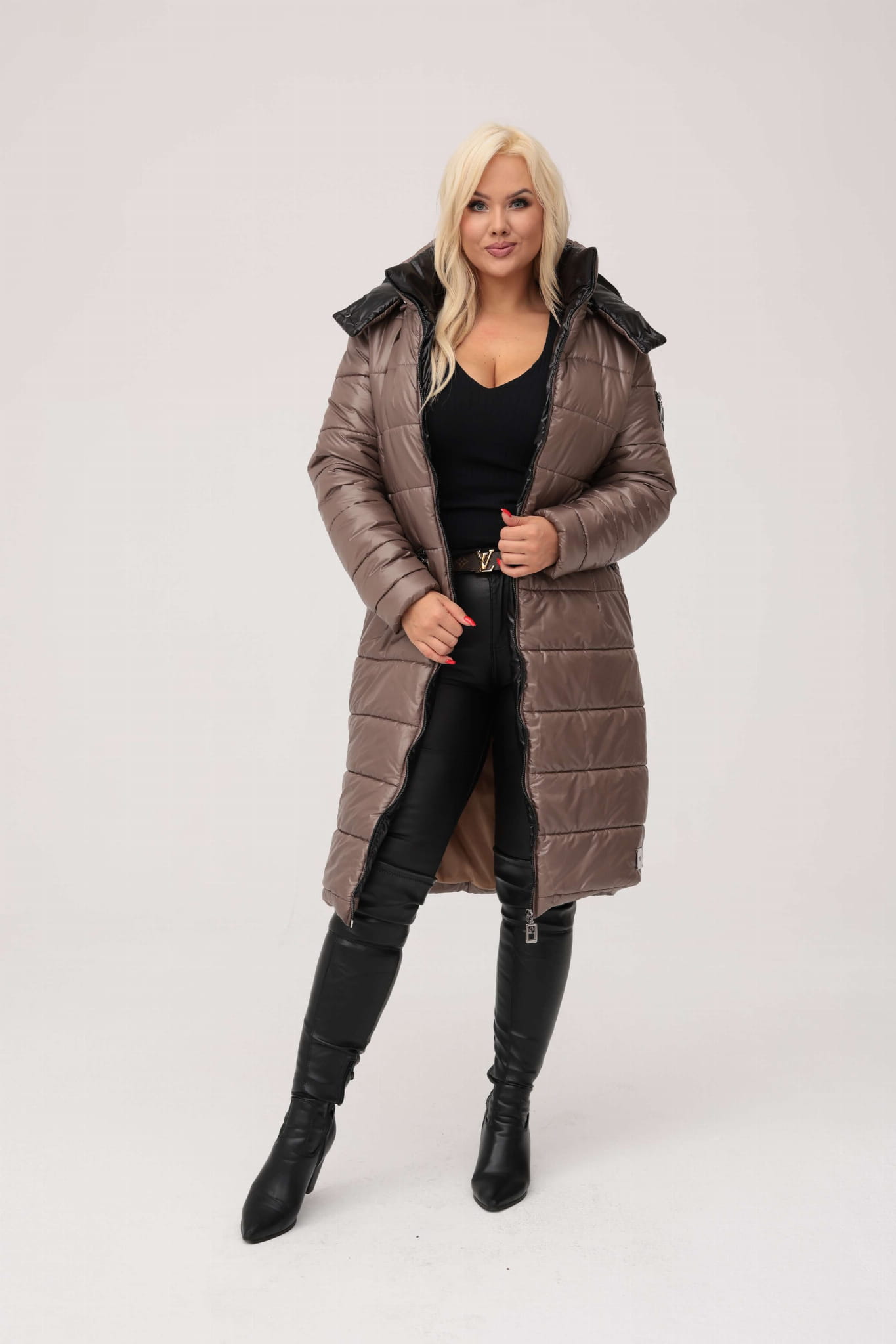 Pikowany ocieplony płaszcz / kurtka Vanessa w kolorze cappuccino XXL OVERSIZE JESIEŃ ZIMA