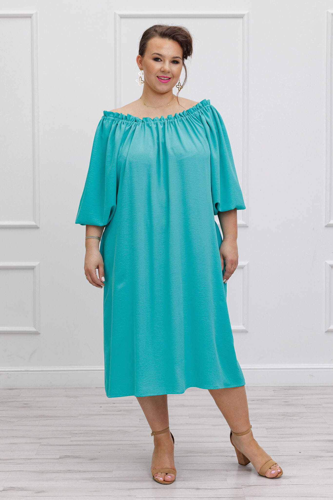 Sukienka hiszpanka w odcieniach turkusu na lato PLUS SIZE
