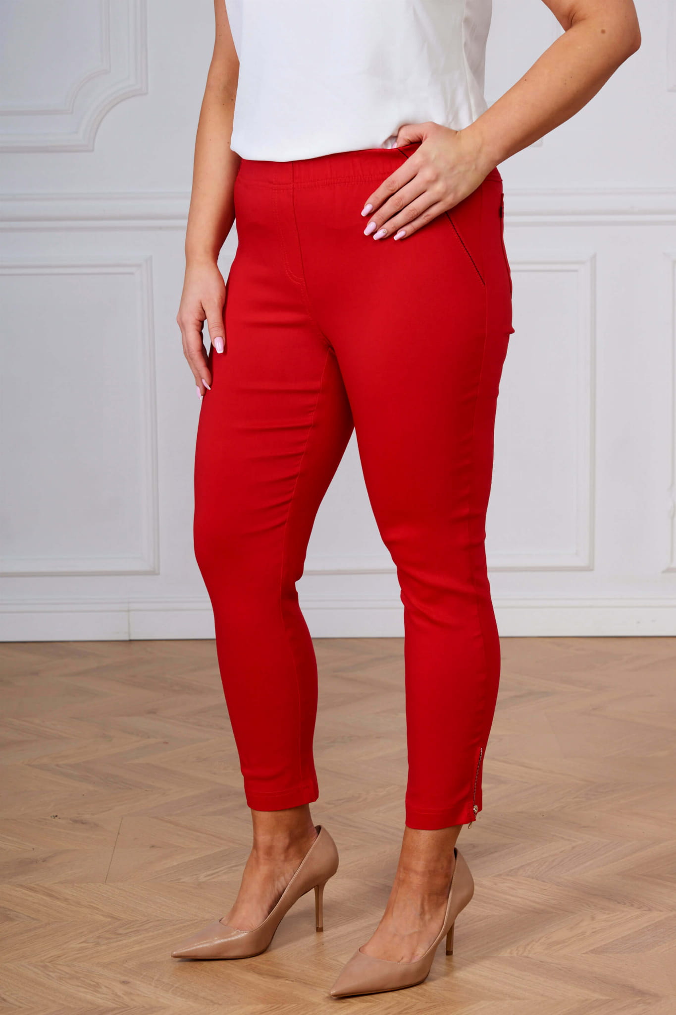 Czerwone spodnie chinosy Nina z zamkami 7/8 PLUS SIZE XXL WIOSNA