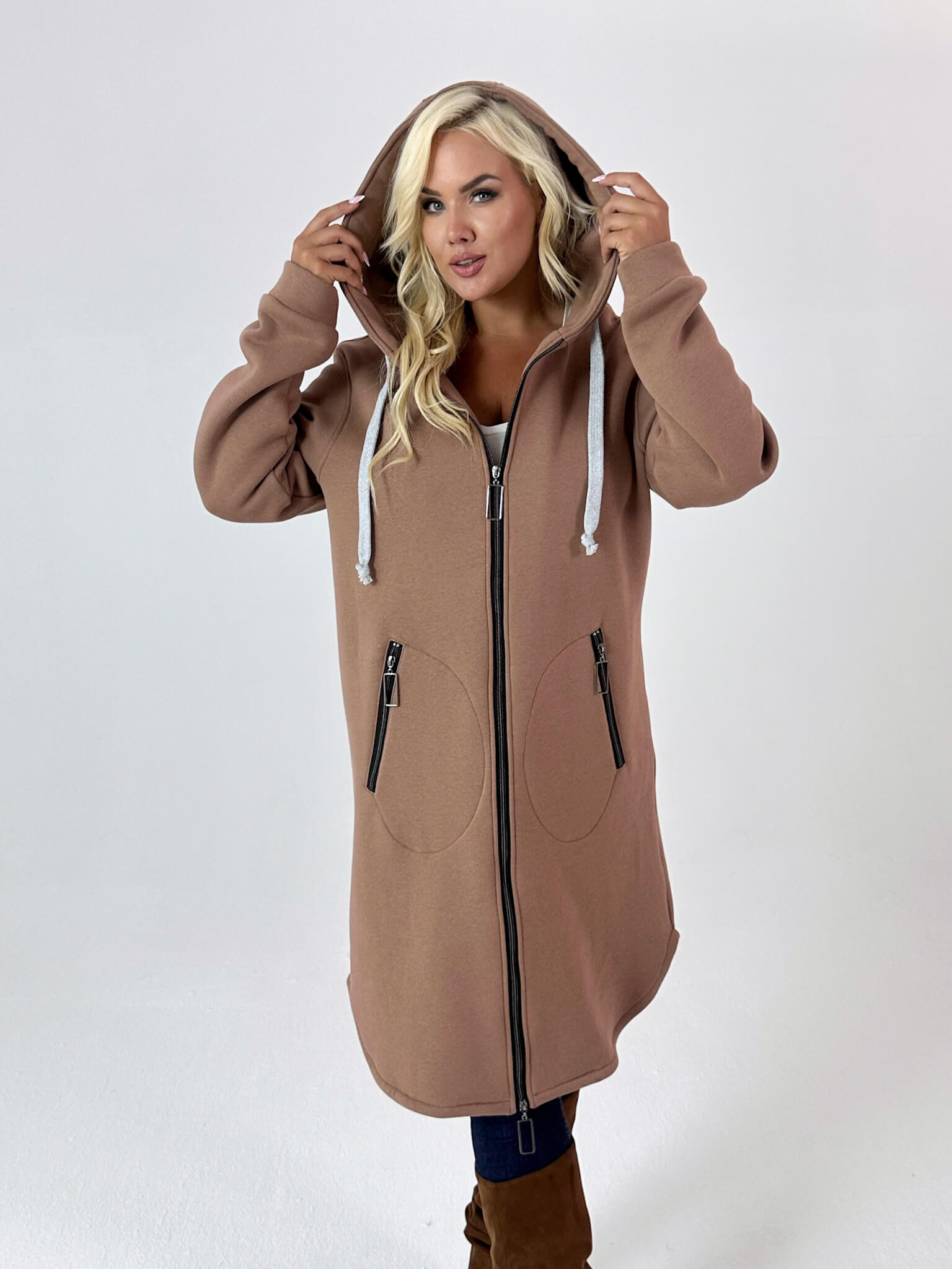 Ciepła dresowa płaszczo-bluza Daria w karmelowym kolorze XXL OVERSIZE JESIEŃ