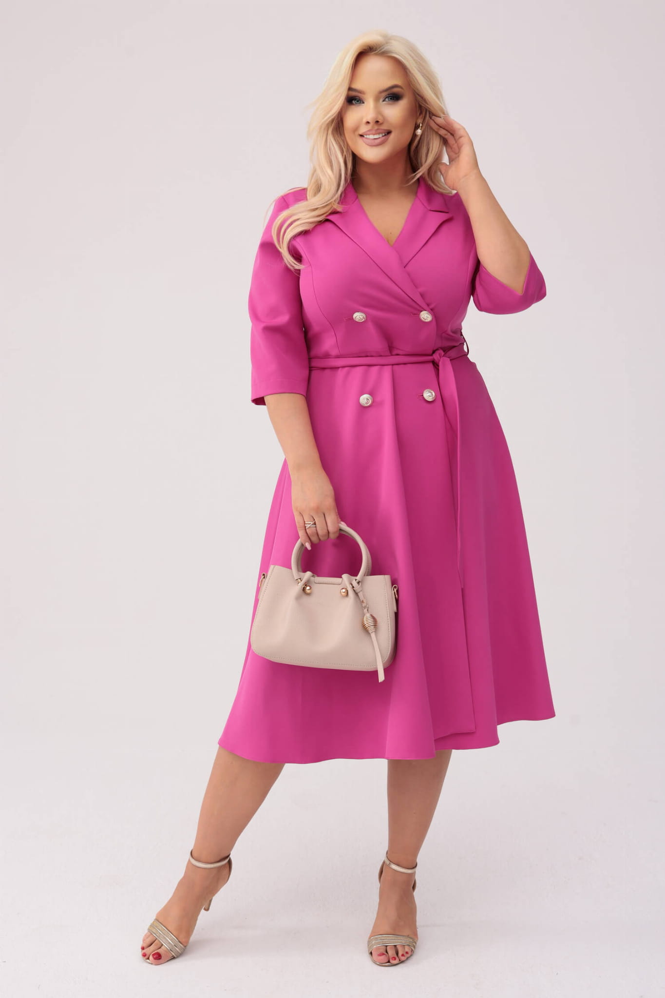 Elegancka amarantowa żakietowa sukienka Marietta XXL OVERSIZE WIOSNA