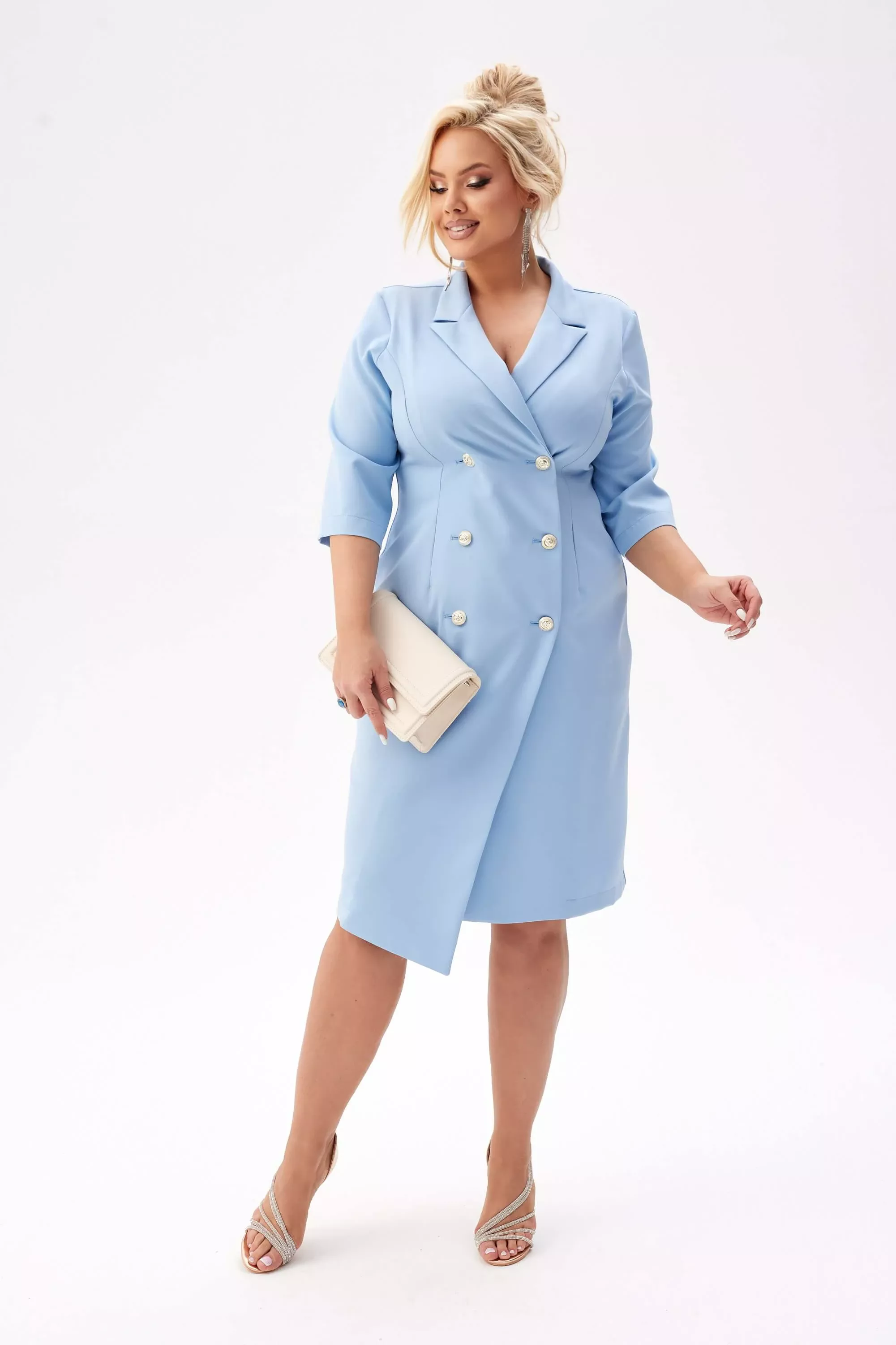 Elegancka żakietowa sukienka Chloe w błękitnym kolorze PLUS SIZE XXL