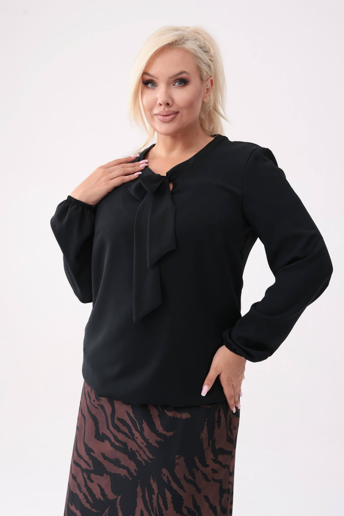Elegancka czarna bluzka Livia z wiązaniem PLUS SIZE XXL OVERSIZE JESIEŃ