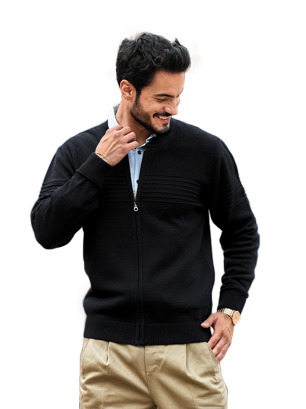 Czarny rozpinany sweter męski kardigan SL13 Lukas