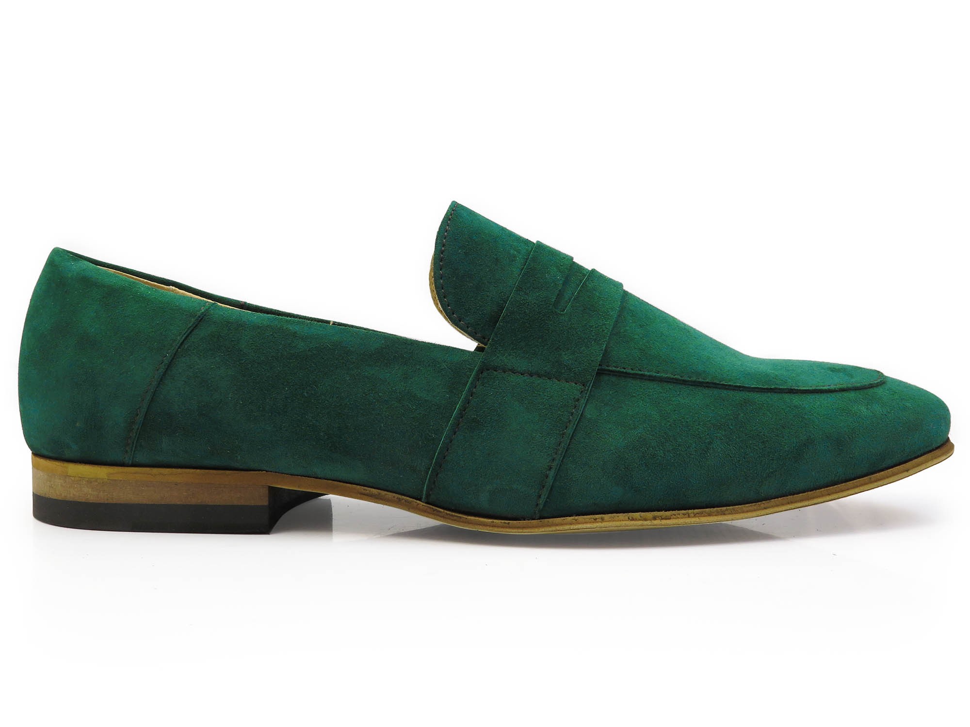 Zielone zamszowe loafersy - wsuwane buty męskie Penny Loafers T116