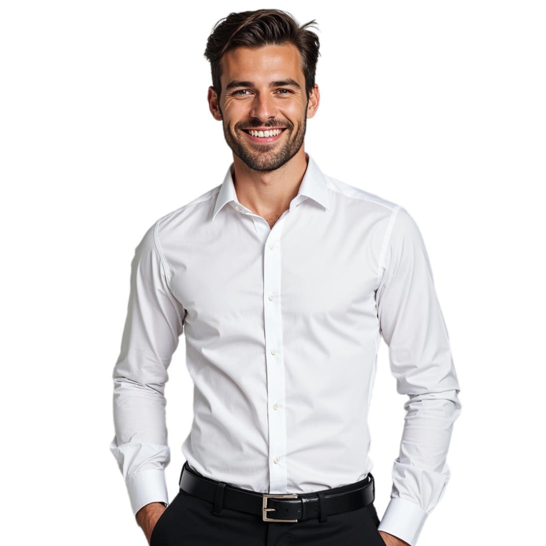 Biała gładka koszula męska z lycrą Modini Y100