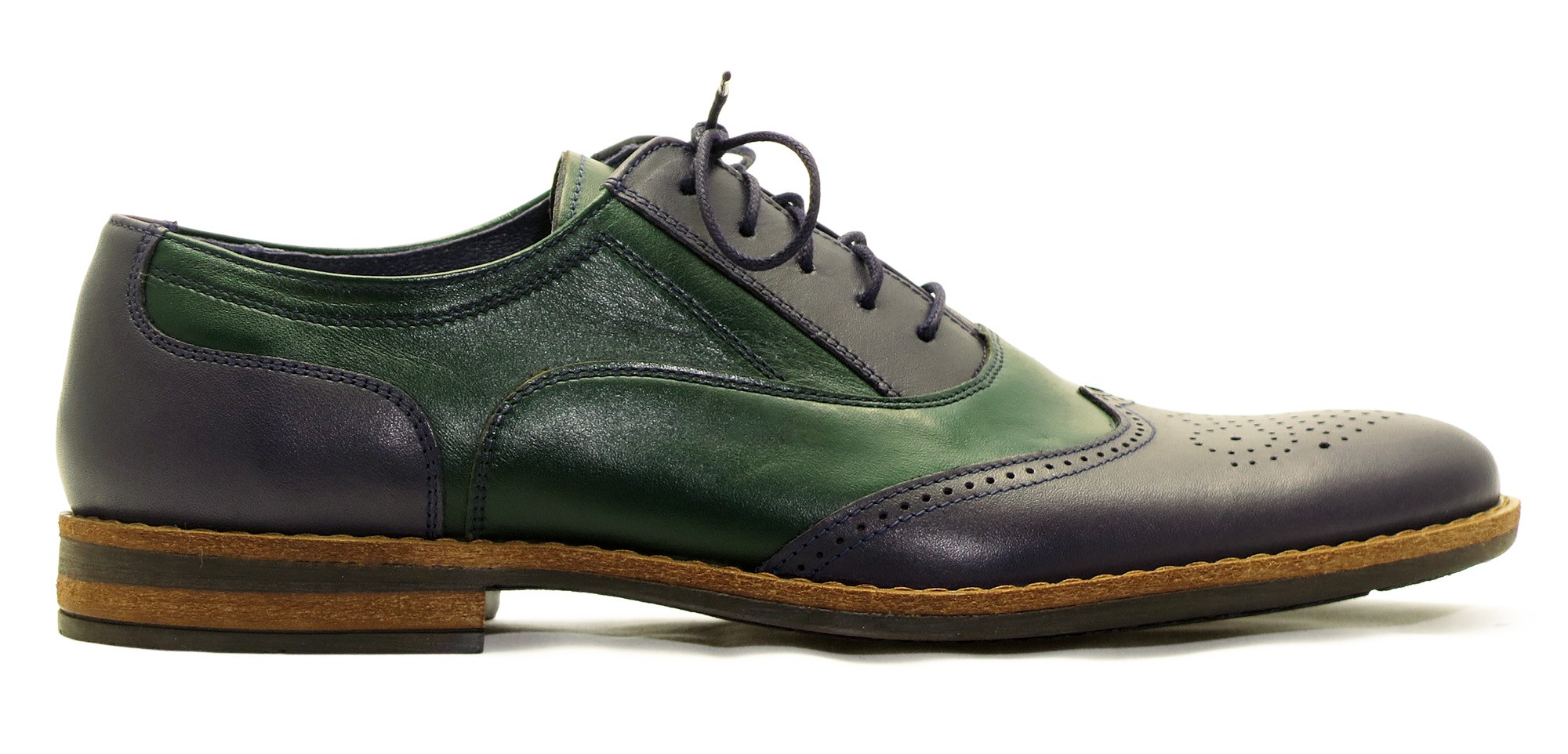 Granatowo-zielone brogsy męskie - unikatowe spektatory Modini T225