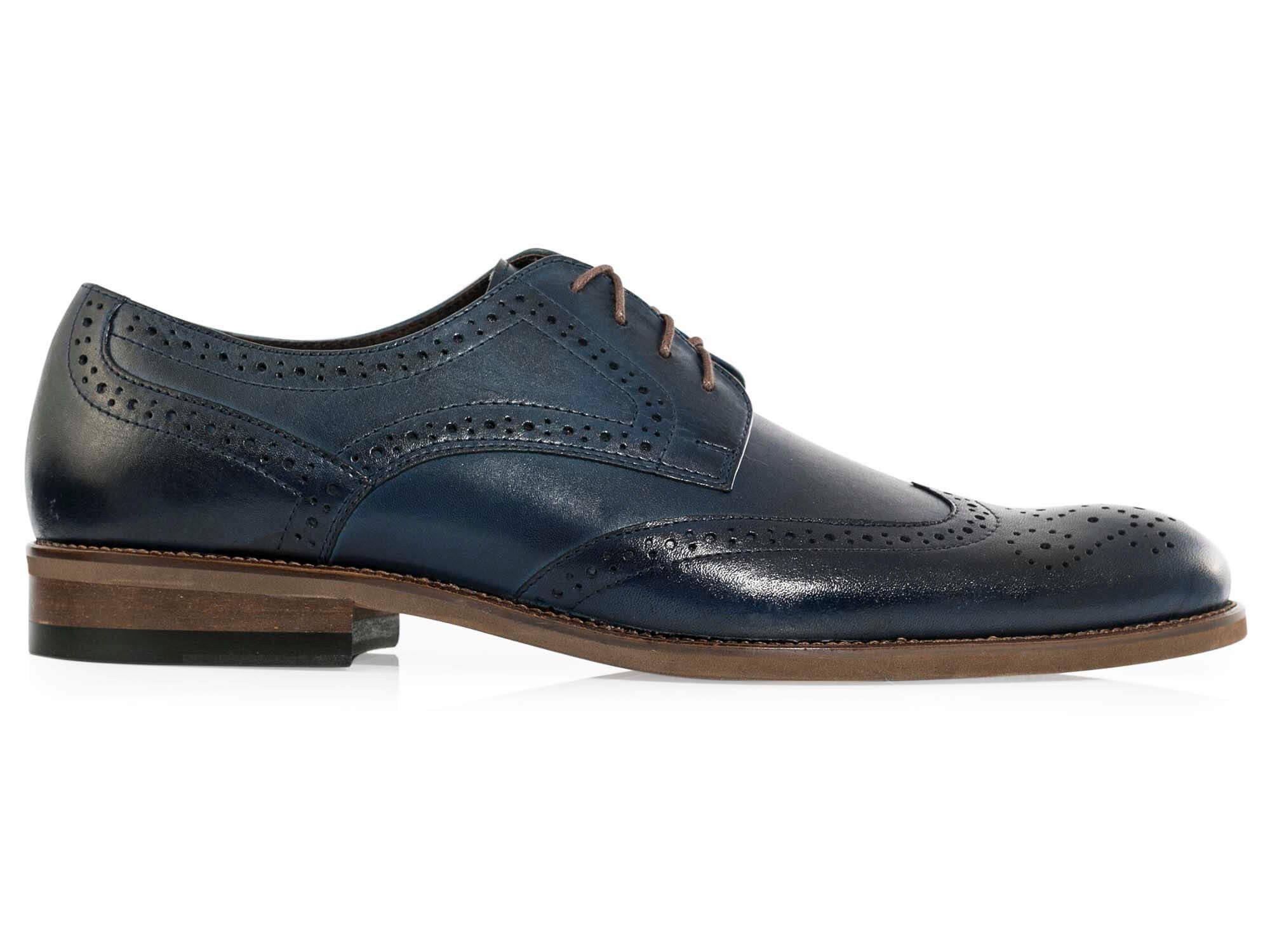 Granatowe męskie buty wizytowe - brogsy T147