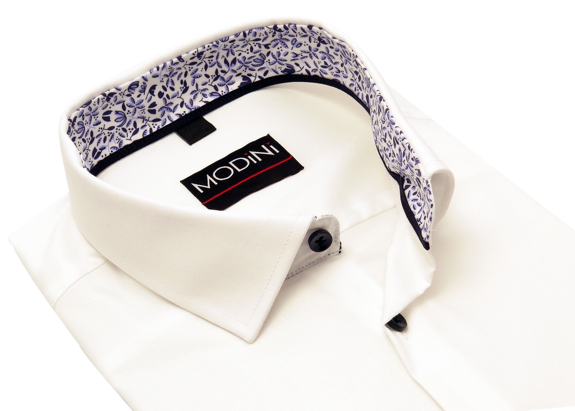 Biała elastyczna koszula męska Modini z kontrastem w kwiatki DD13