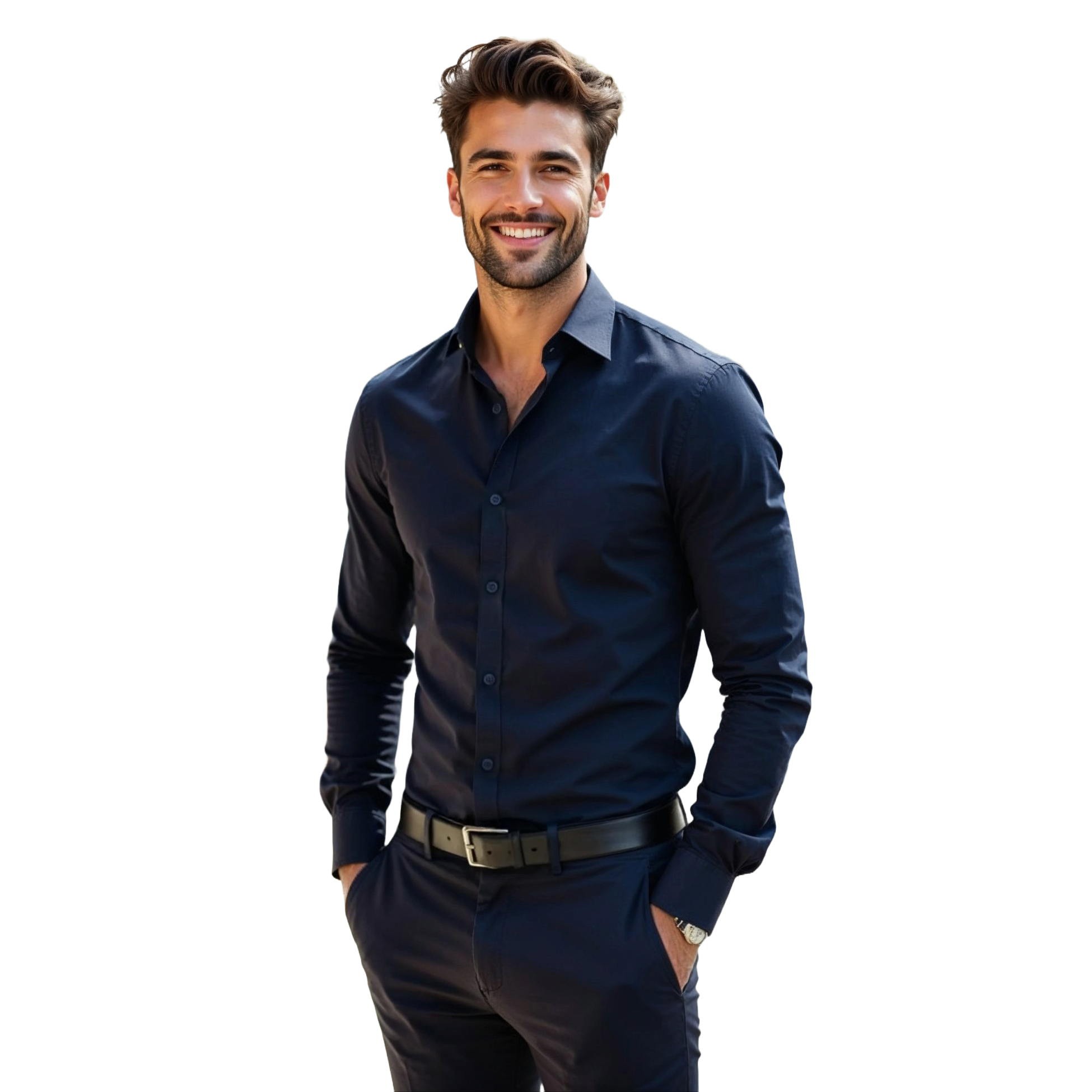 Elastyczna granatowa gładka koszula męska Y91