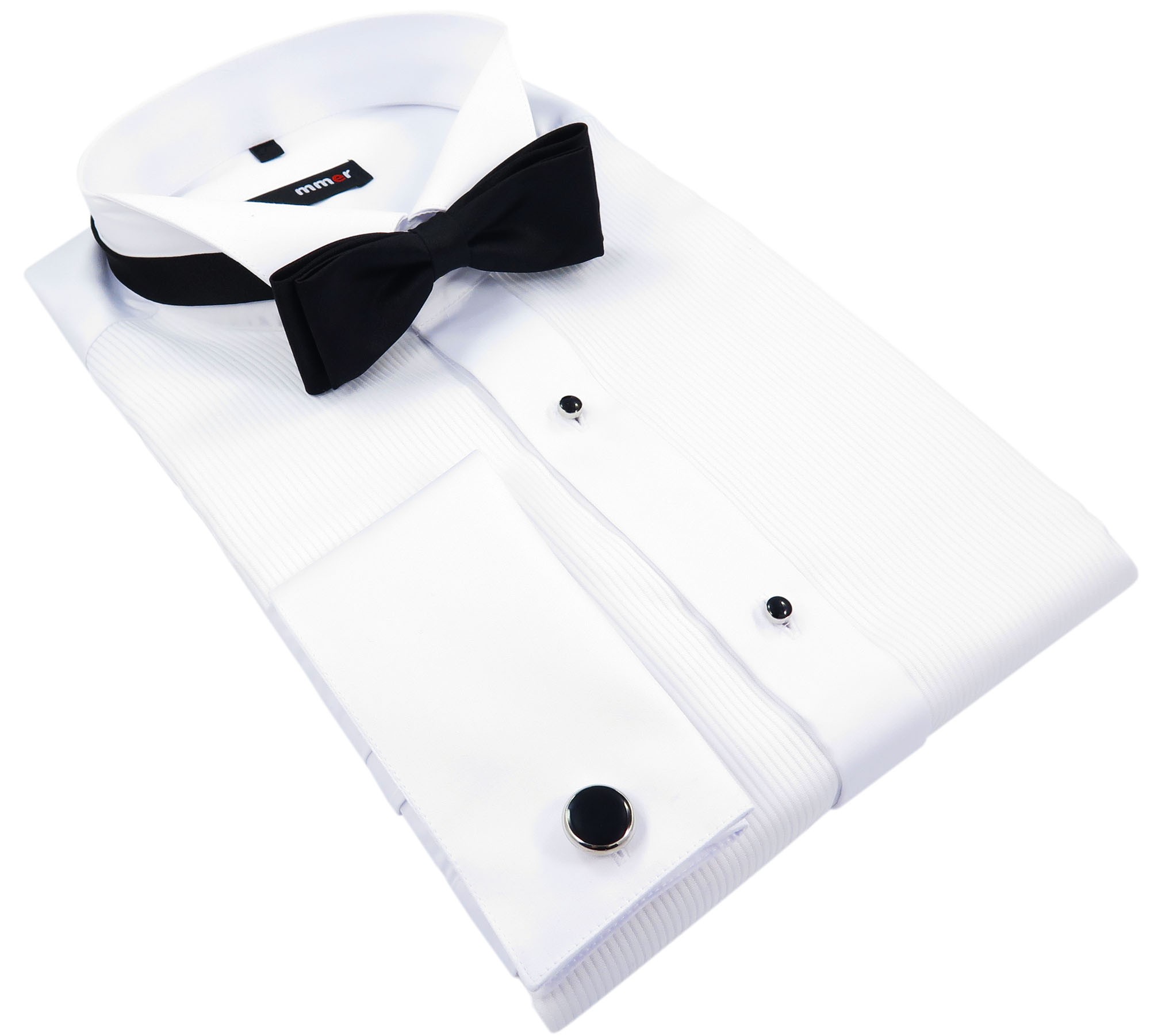 Biała koszula smokingowa z pliskami Mmer 099