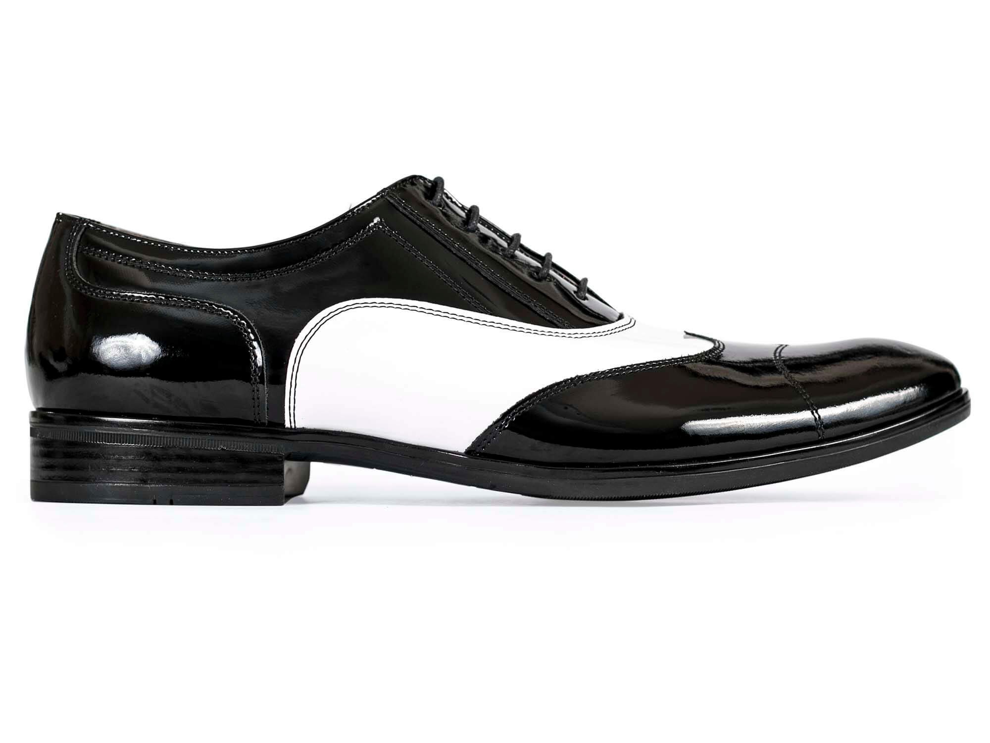 Czarno białe lakierki męskie - Spektatory Al Capone Caponki T25