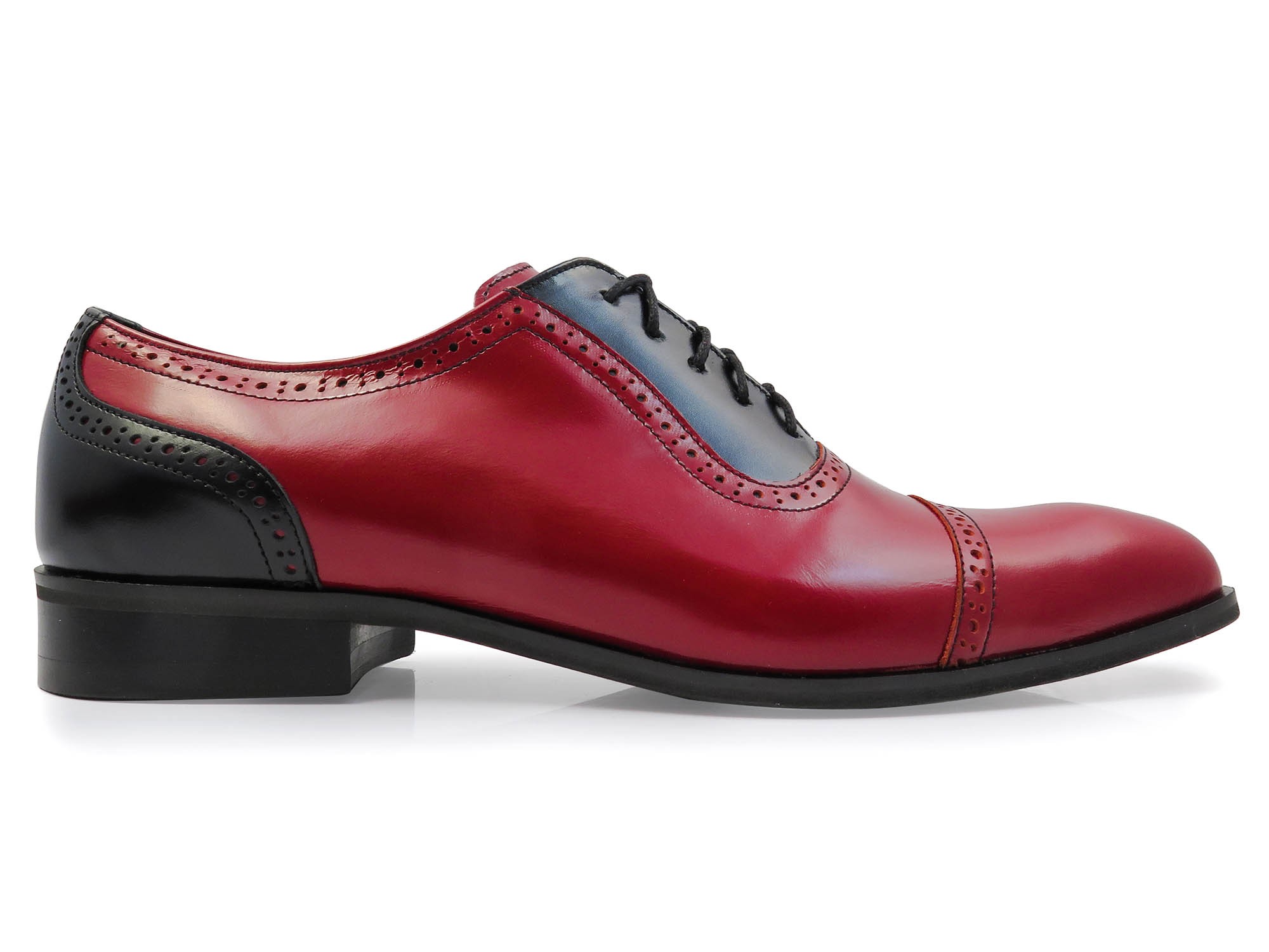 Czerwono-czarne obuwie męskie - spektatory, caponki, adelaide T115