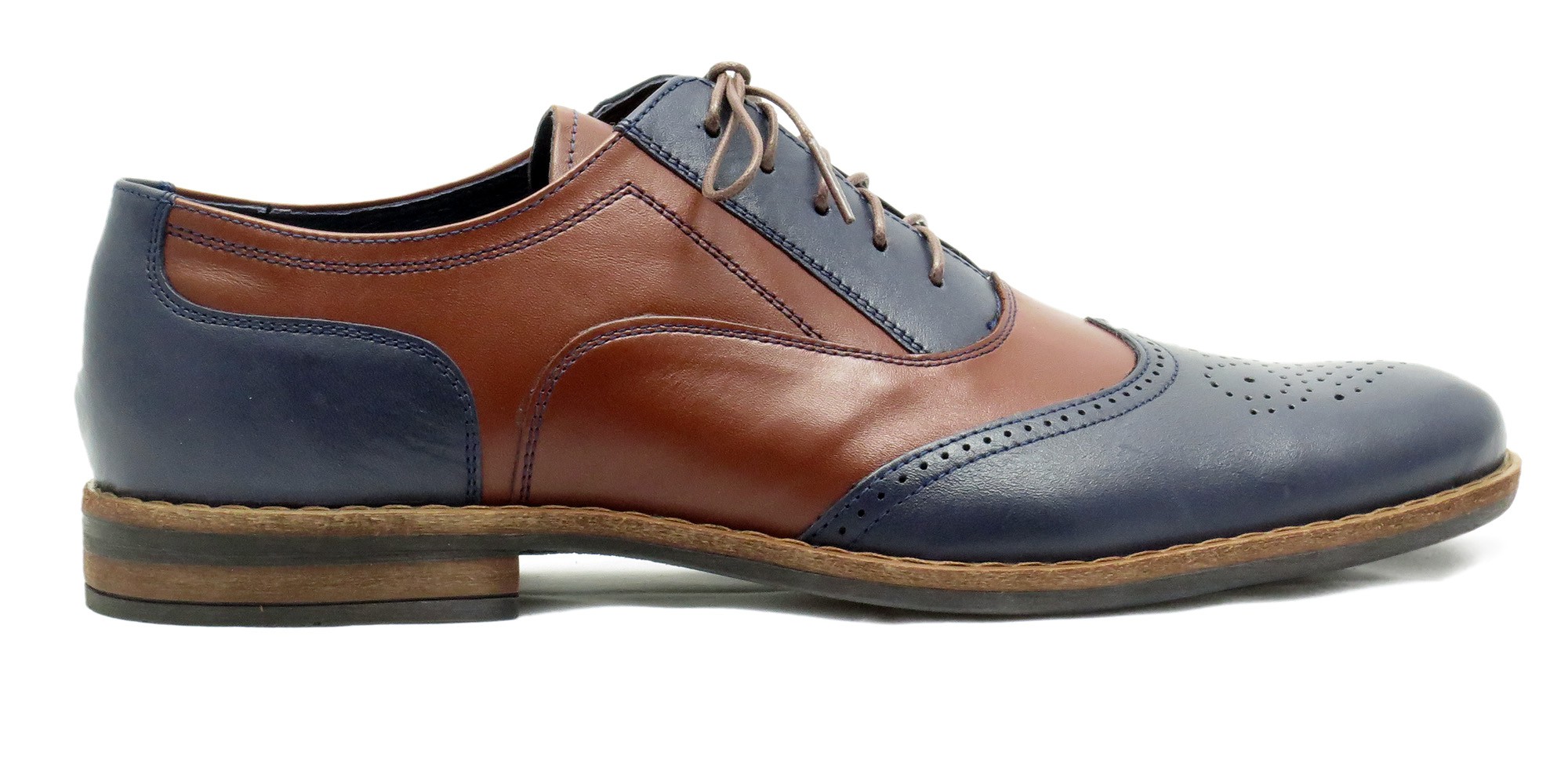 Unikatowe granatowo-brązowe brogsy męskie Buty spektatory Al Capone T221