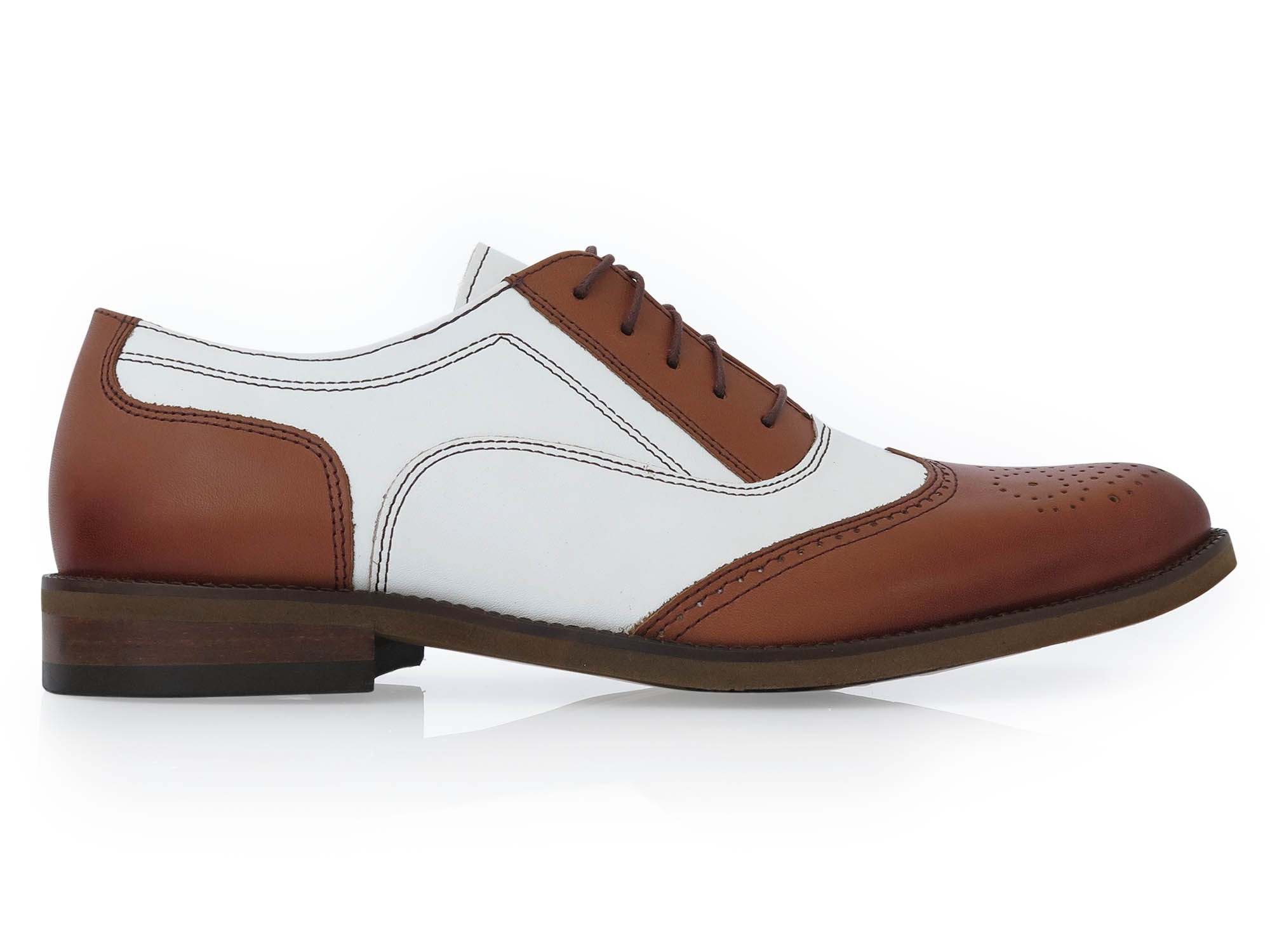 Brązowo-białe obuwie męskie - spektatory, caponki T168