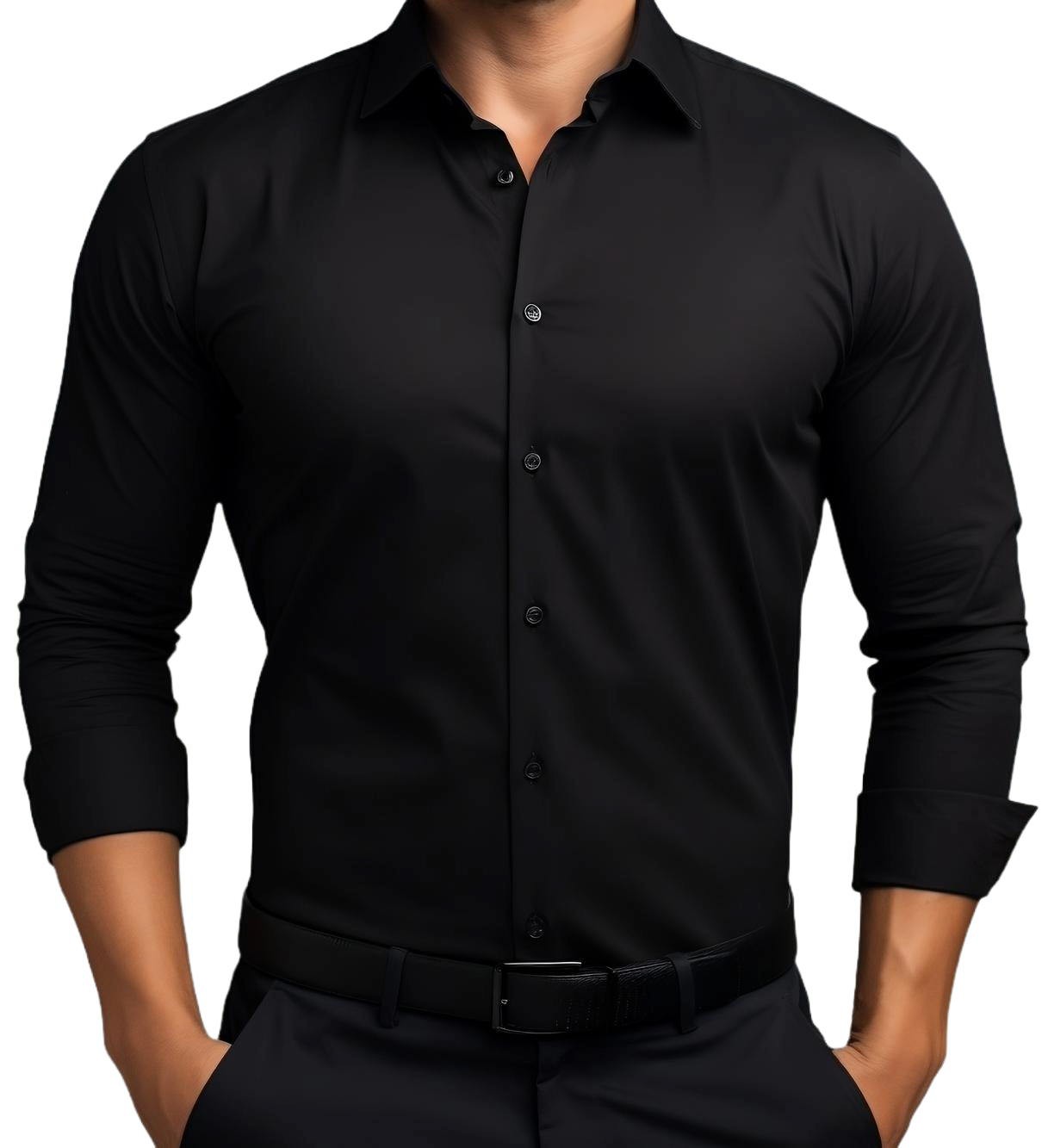 Czarna elastyczna koszula męska z długim rękawem VILLARO L06