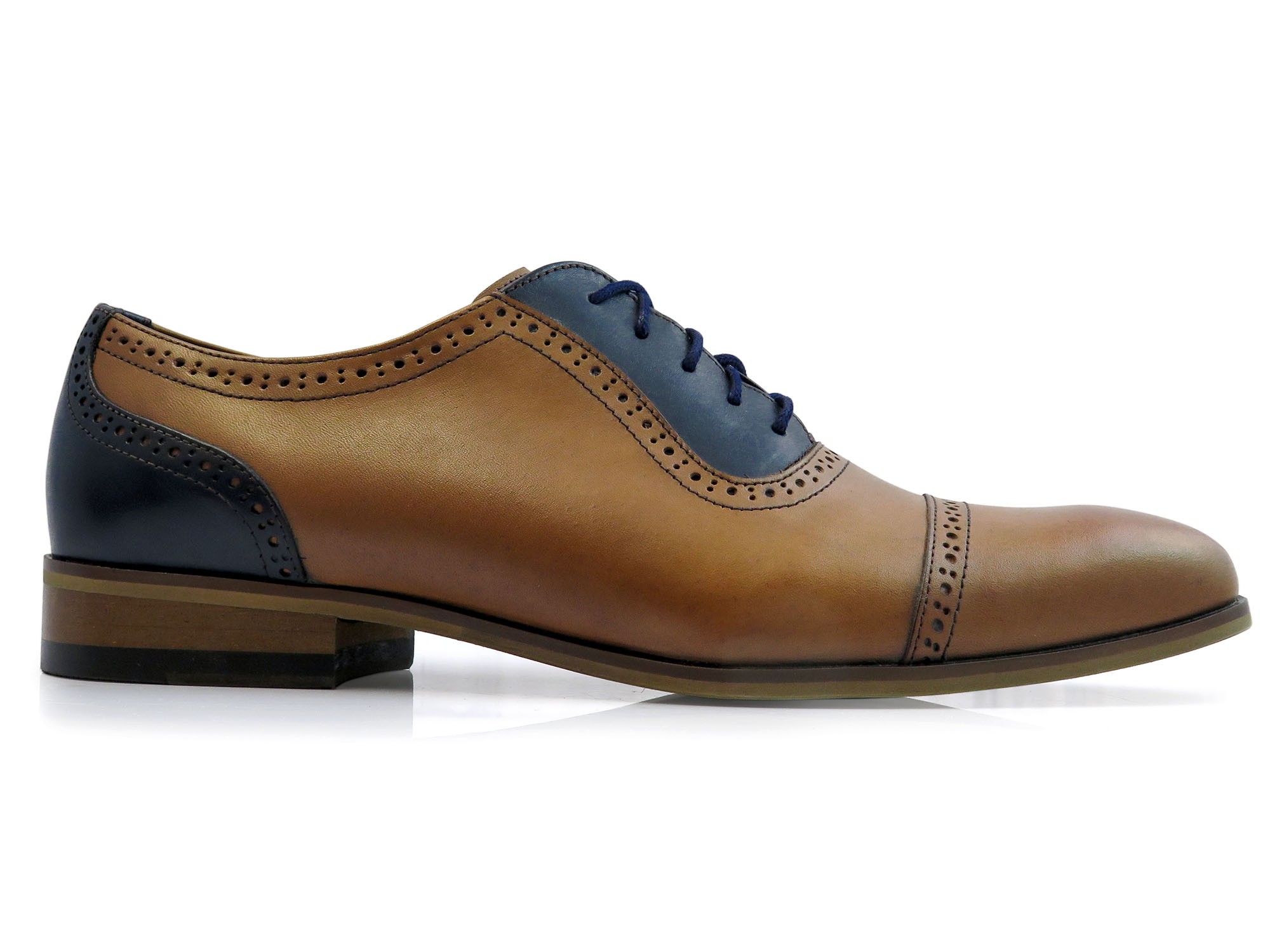 Brązowo-granatowe obuwie męskie - spektatory, caponki, adelaide T120