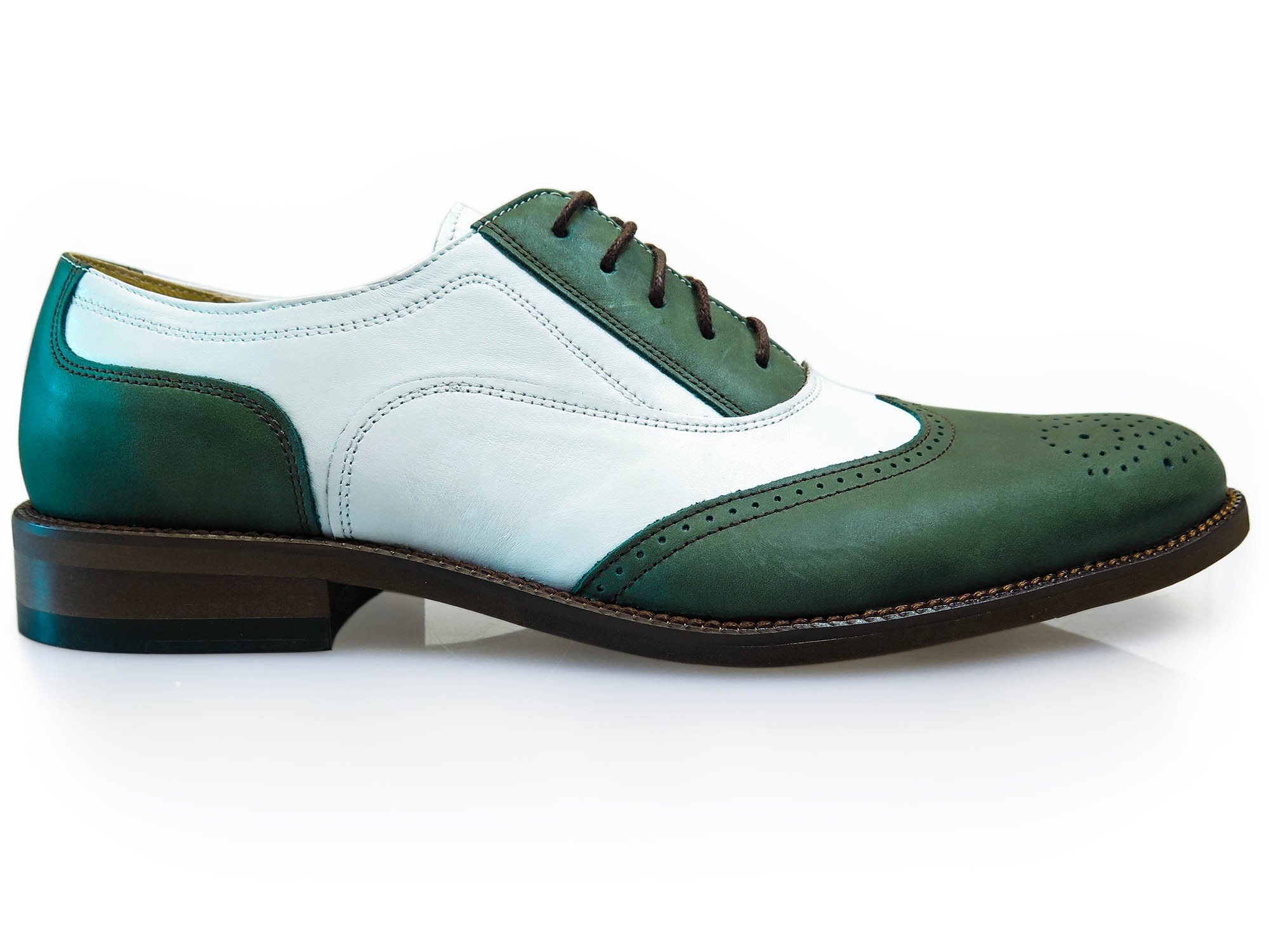 Zielono-białe obuwie męskie - spektatory, caponki T100
