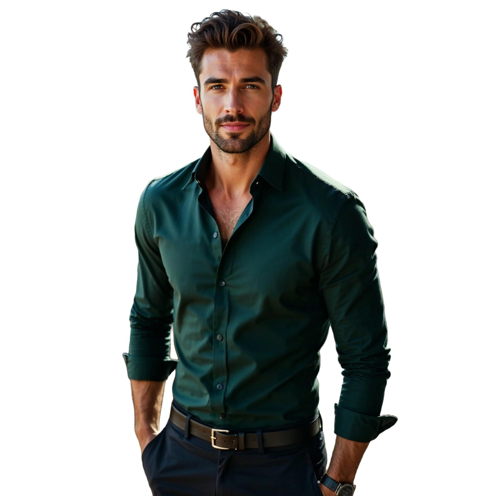 Ciemnozielona gładka koszula A69