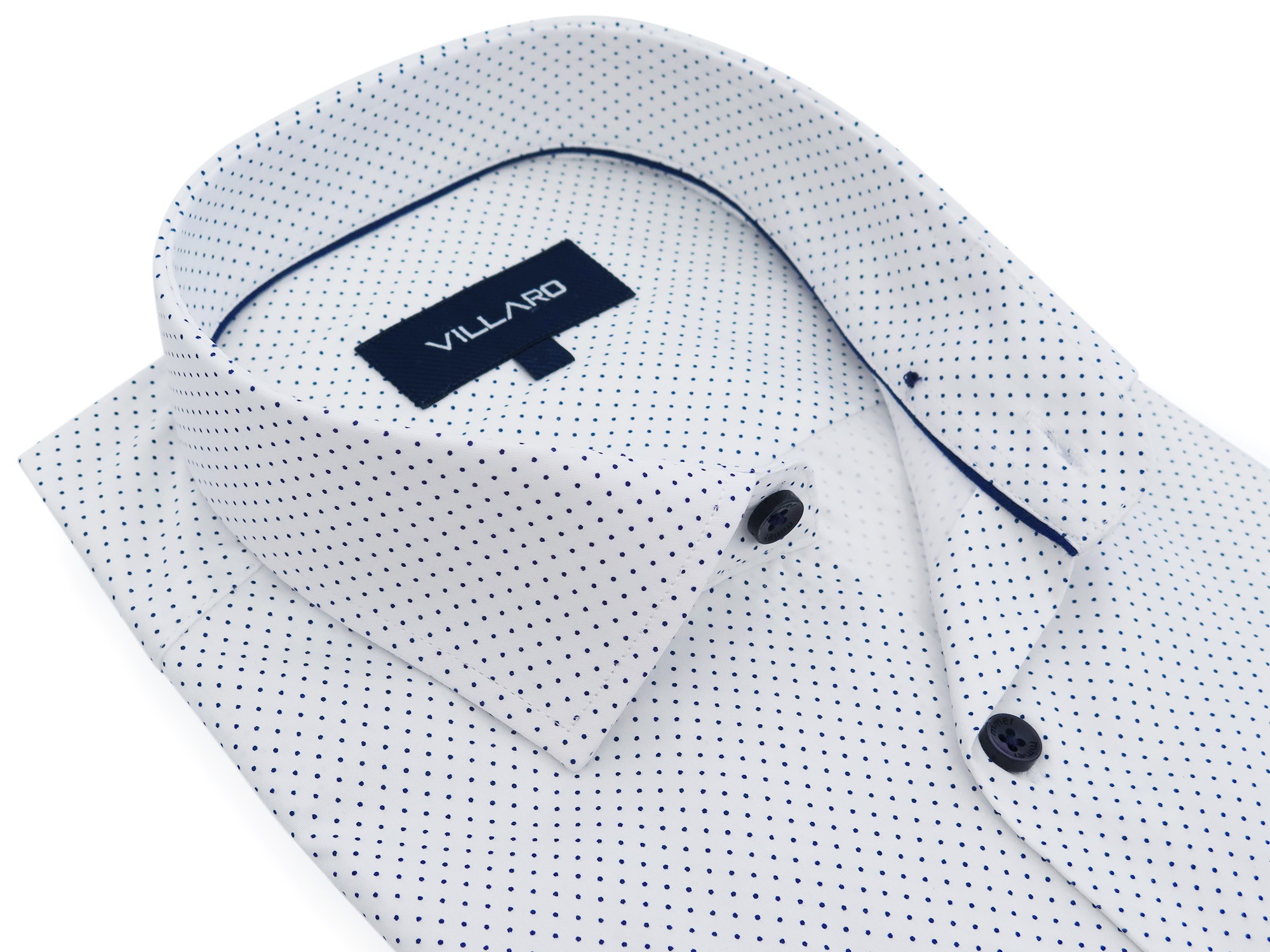 Biała koszula w ciemnogranatowe kropki C104V