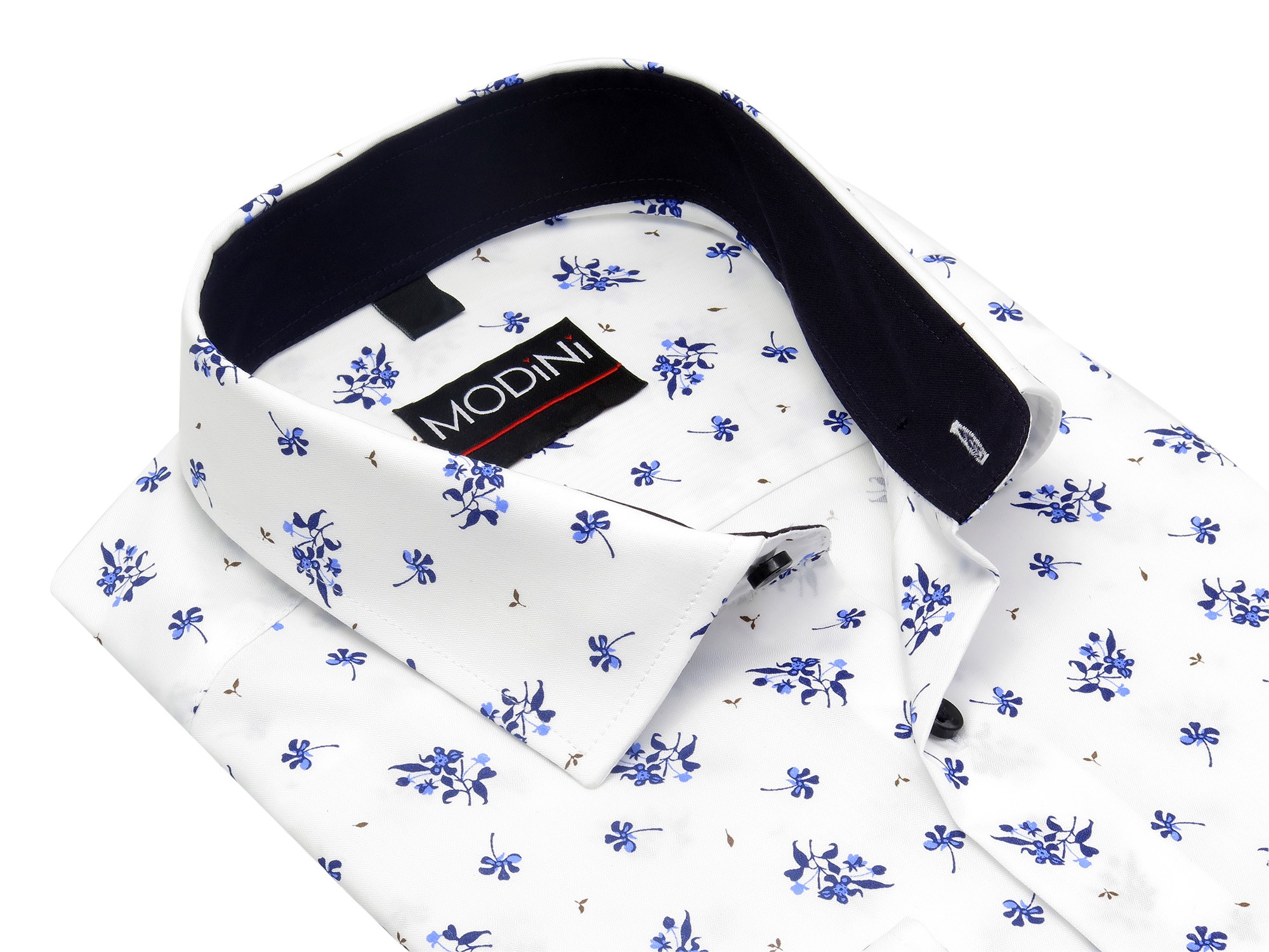 Biała koszula męska Modini w niebieskie kwiaty - 100% bawełna DD5