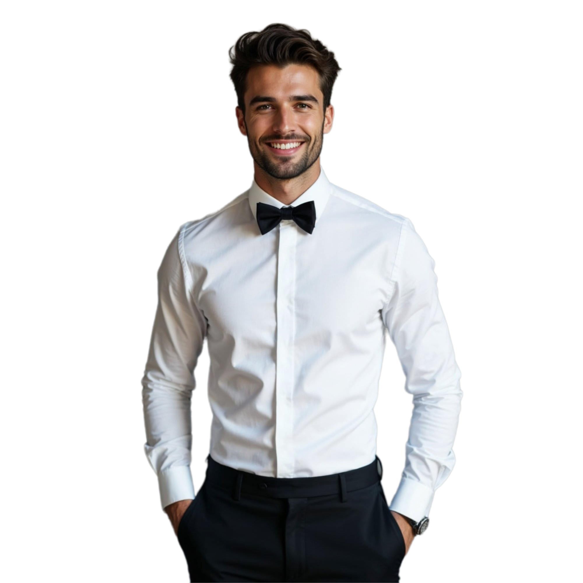 Biała elastyczna koszula na spinki z plisą kryjącą guziki MODINI DD50