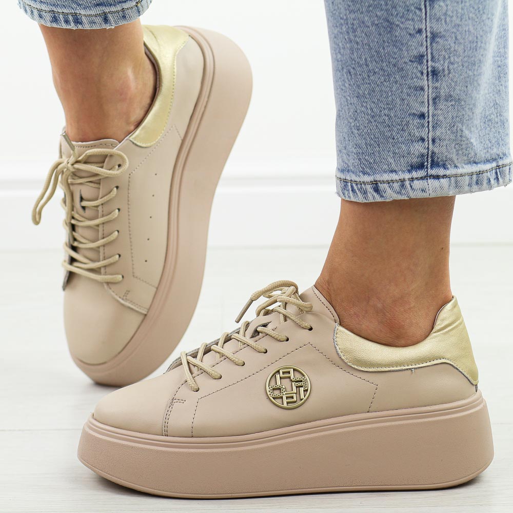 Beżowe skórzane sneakersy damskie na platformie Filippo Dp6058/25