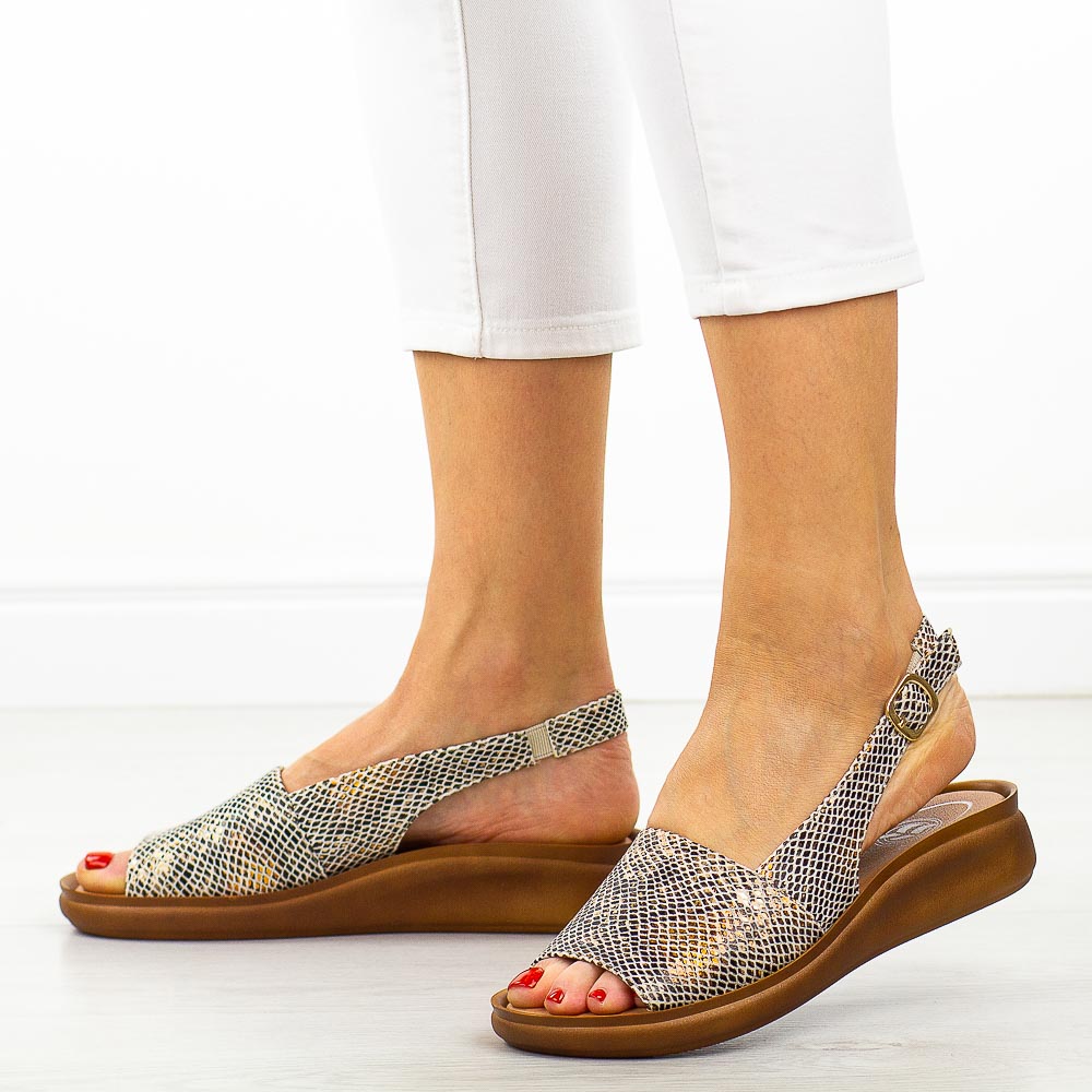 Beżowe wąż płaskie sandały damskie M.Daszyński 24142-5