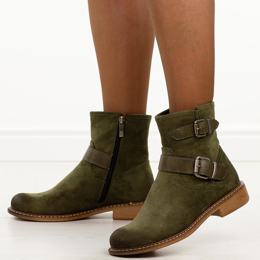 Zielone zamszowe botki damskie Potocki 12739