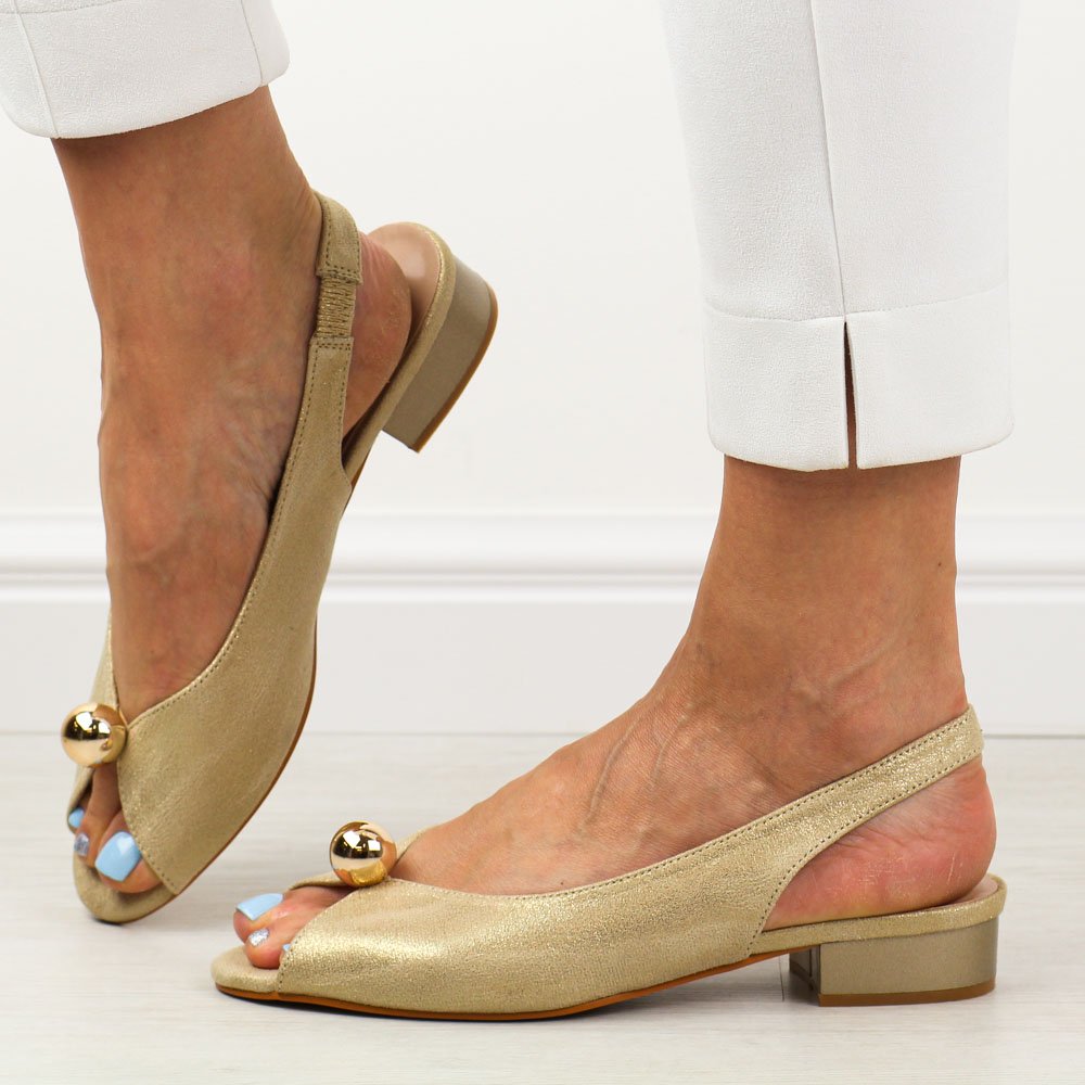 Złote satynowe sandały damskie na obcasie T.Sokolski L25-136s