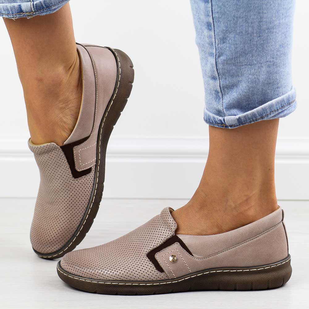 Beżowe skórzane Polskie półbuty damskie Deoni 623/1