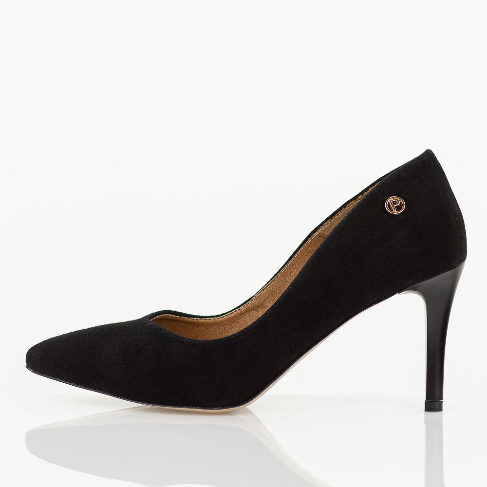 Czarne Polskie szpilki damskie Prestige 2106 Skóra Zamsz