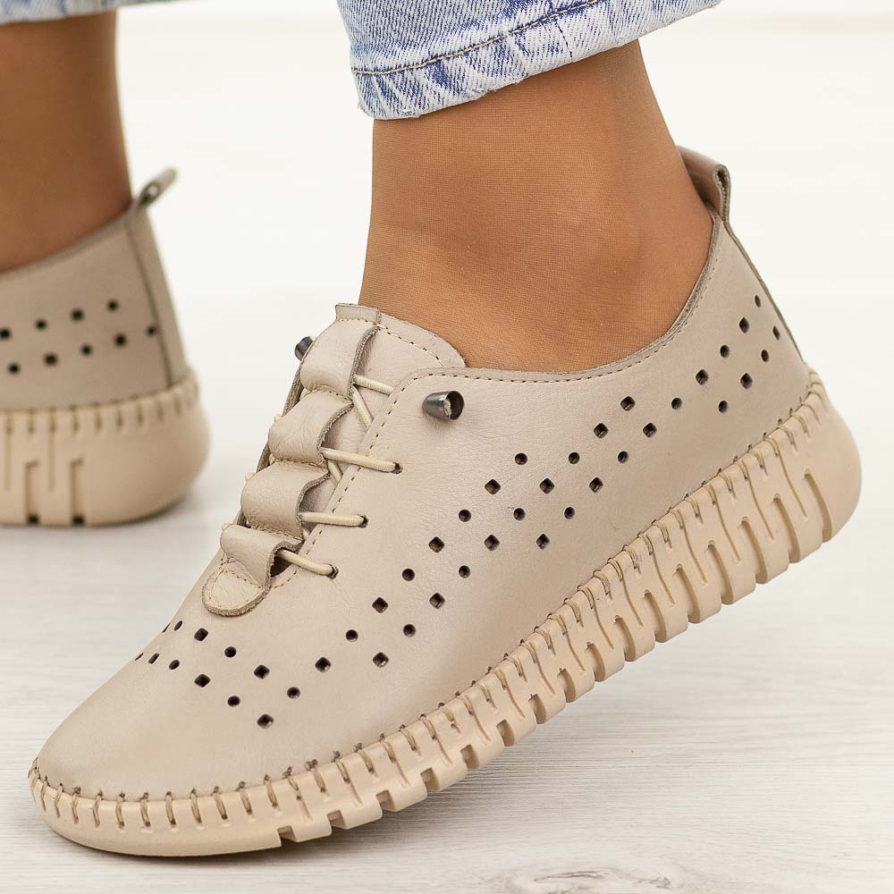 Szare ażurowe skórzane półbuty damskie T.Sokolski 4001