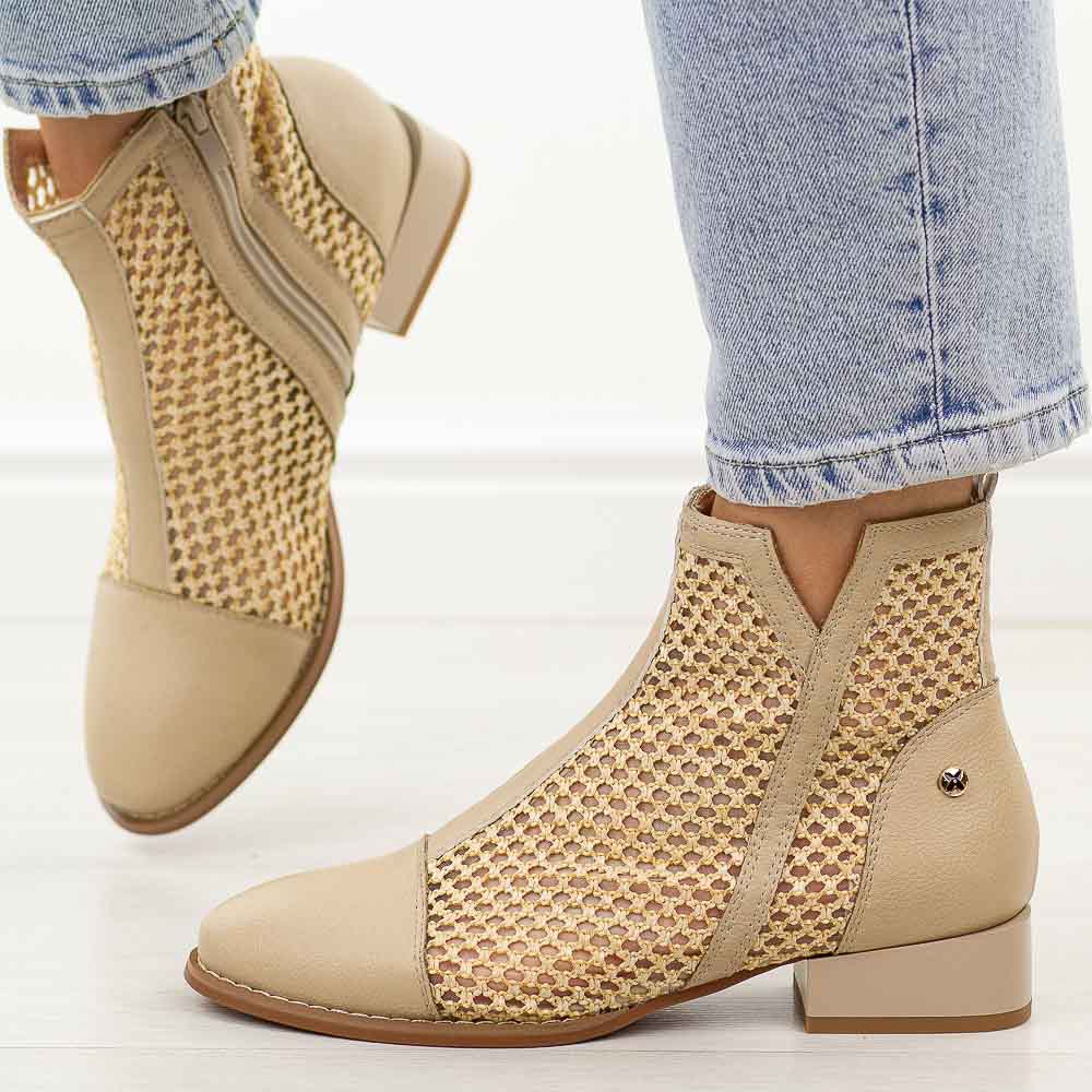 Beżowe wiosenne botki damskie na obcasie M.Daszyński Sa197-31