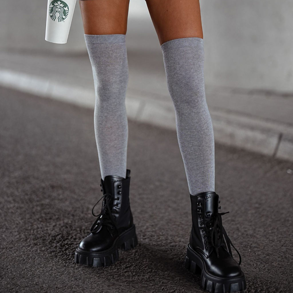 Zakolanówki gładkie bawełniane 225 j.szary