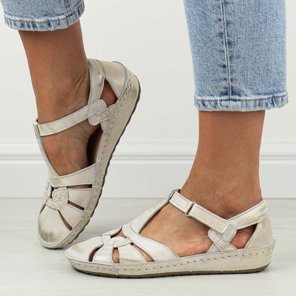 Złote Polskie sandały damskie Deoni D406